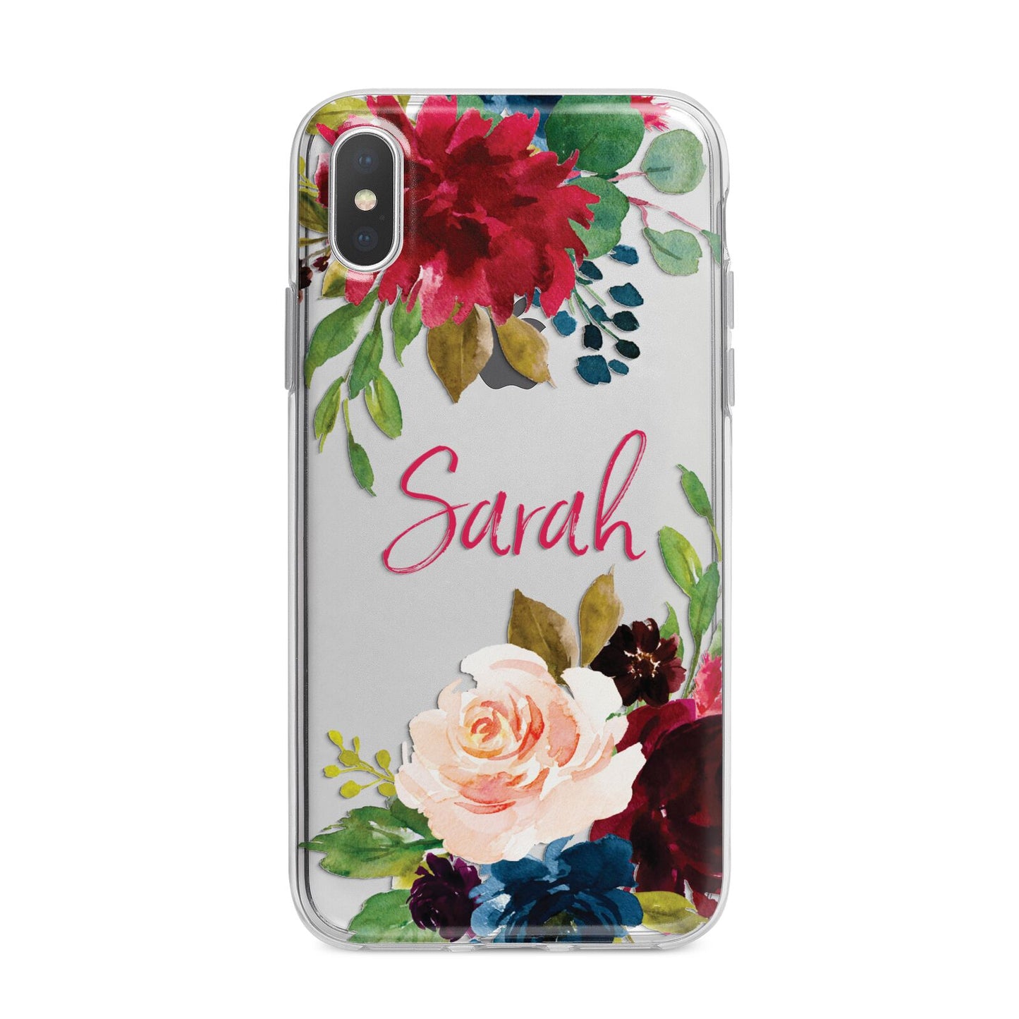 Personalised Transparent Name Roses iPhone X Bumper Case on Silver iPhone Alternative Image 1