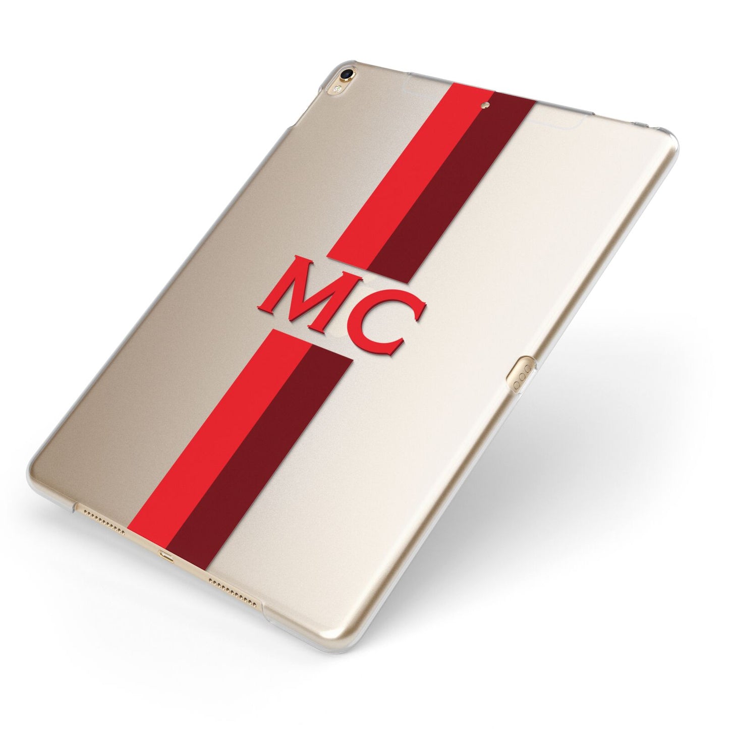 Personalised Transparent Red Bordeaux Stripe Apple iPad Case on Gold iPad Side View