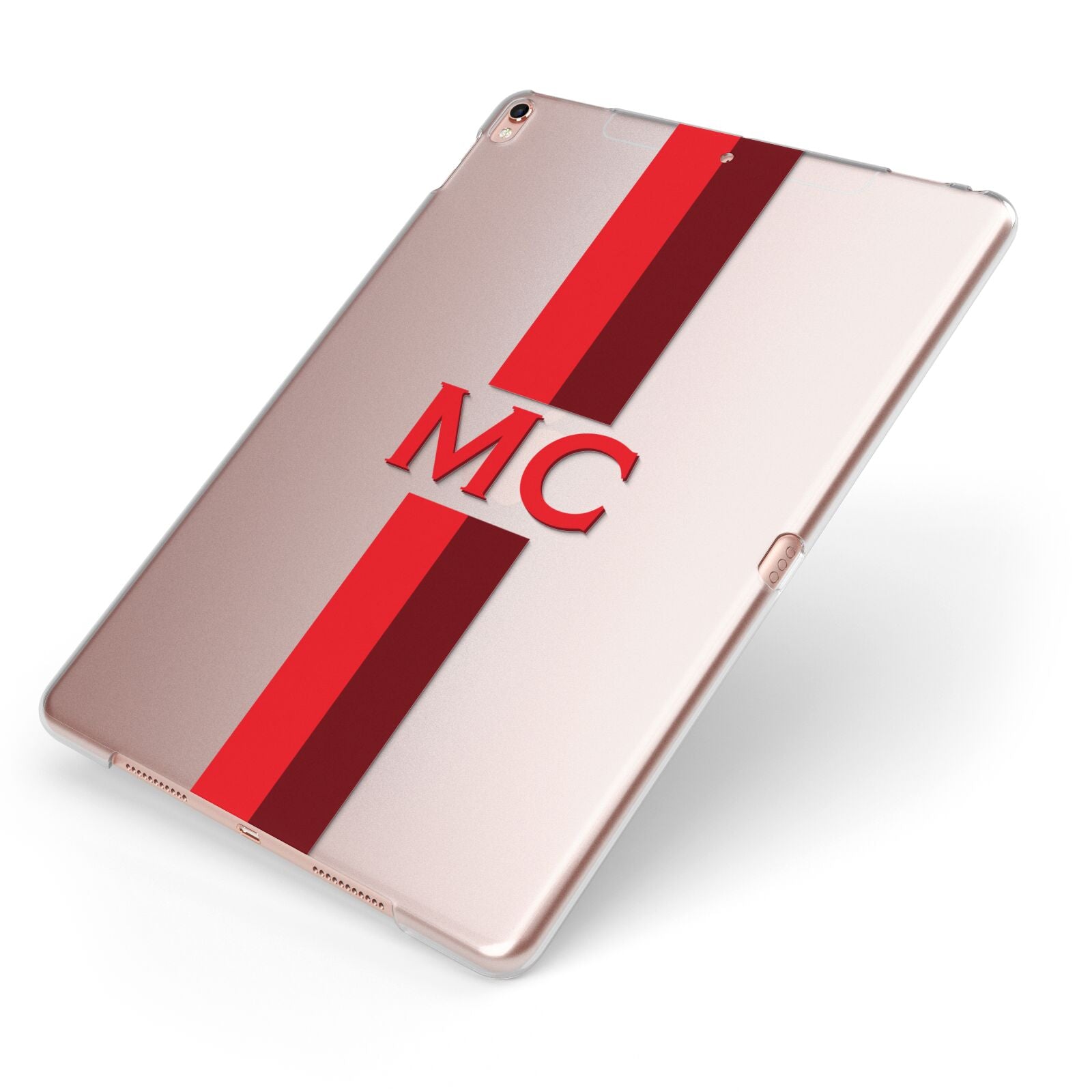 Personalised Transparent Red Bordeaux Stripe Apple iPad Case on Rose Gold iPad Side View