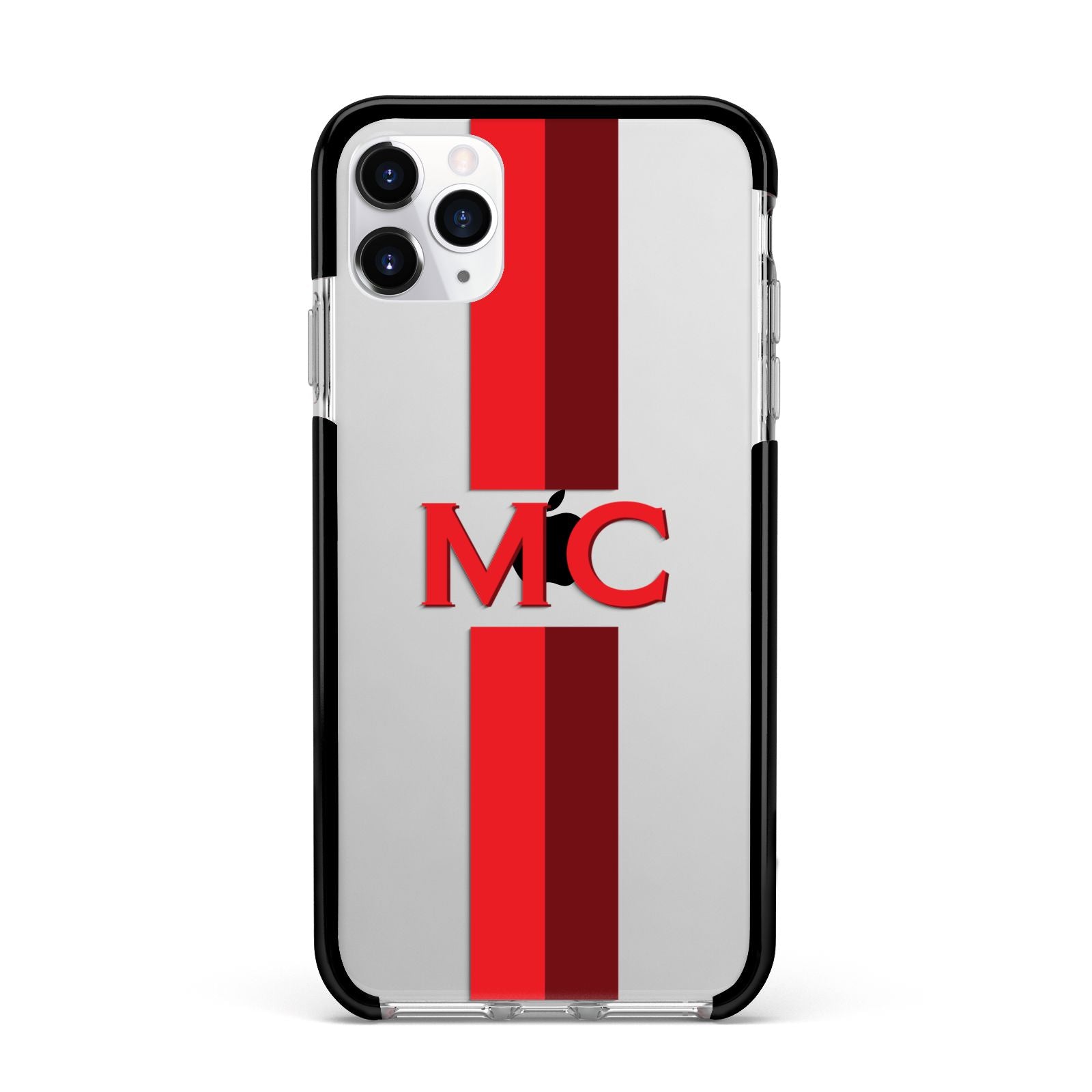 Personalised Transparent Red Bordeaux Stripe Apple iPhone 11 Pro Max in Silver with Black Impact Case