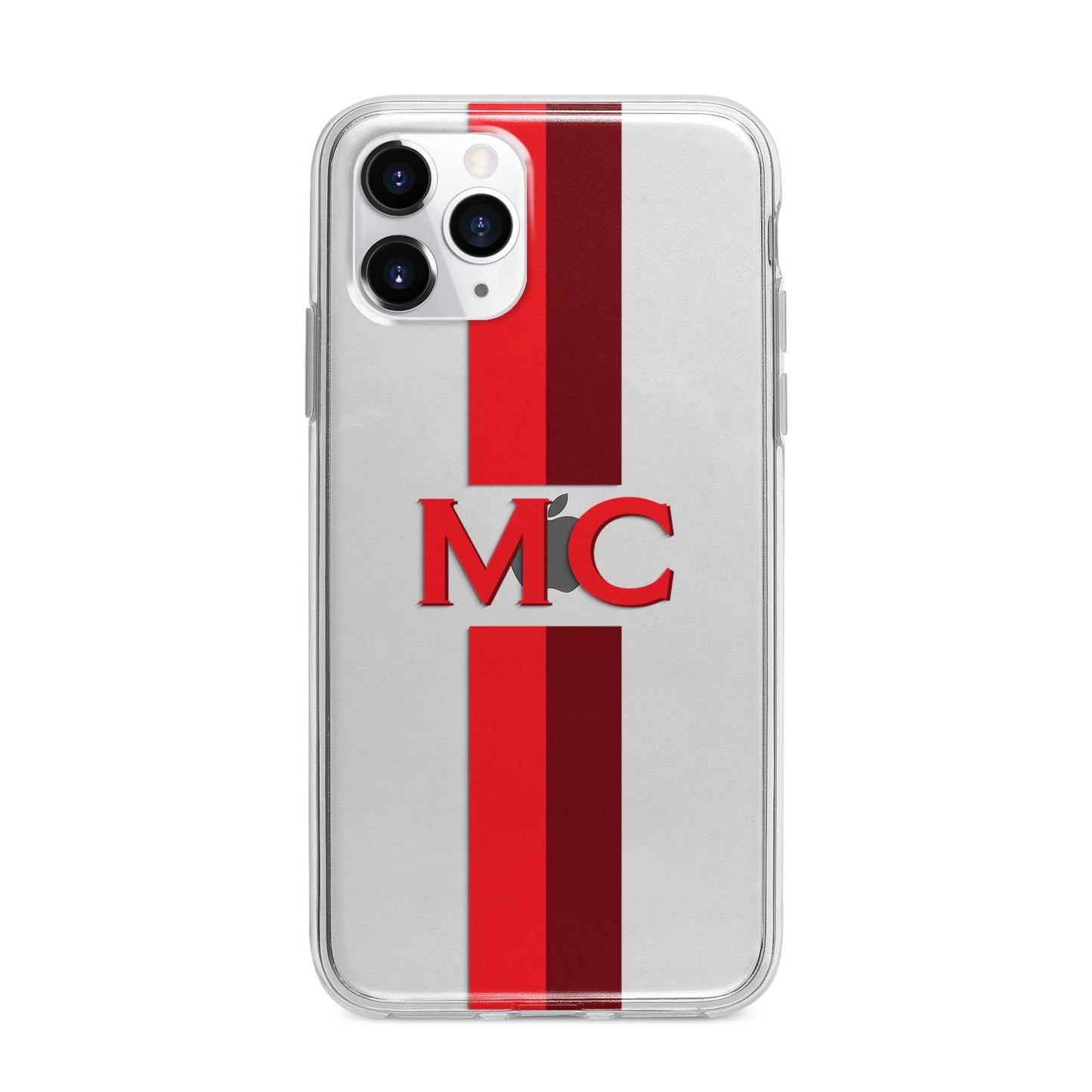 Personalised Transparent Red Bordeaux Stripe Apple iPhone 11 Pro Max in Silver with Bumper Case