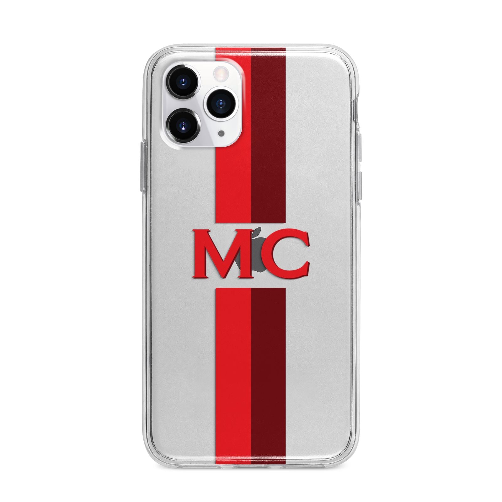 Personalised Transparent Red Bordeaux Stripe Apple iPhone 11 Pro Max in Silver with Bumper Case