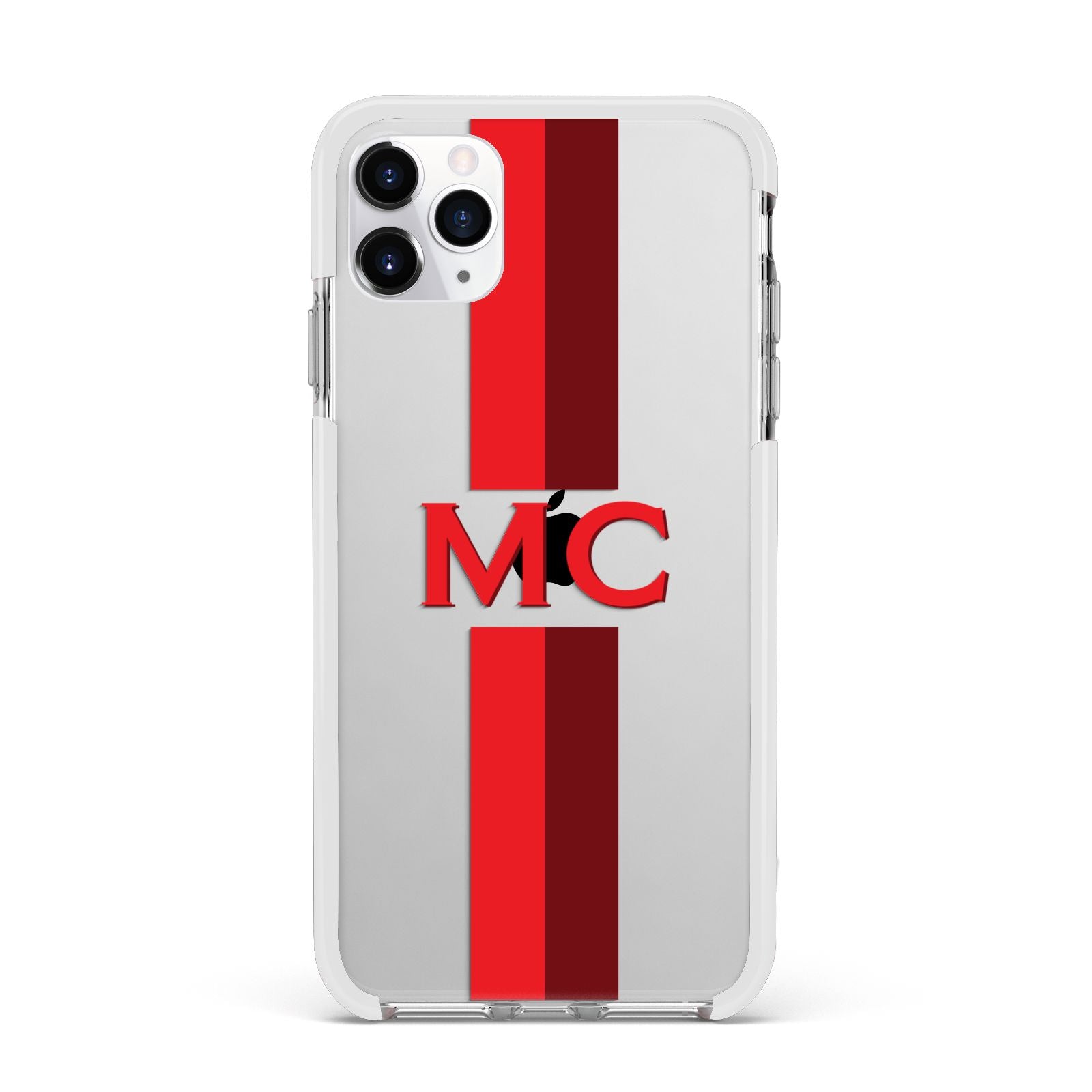 Personalised Transparent Red Bordeaux Stripe Apple iPhone 11 Pro Max in Silver with White Impact Case