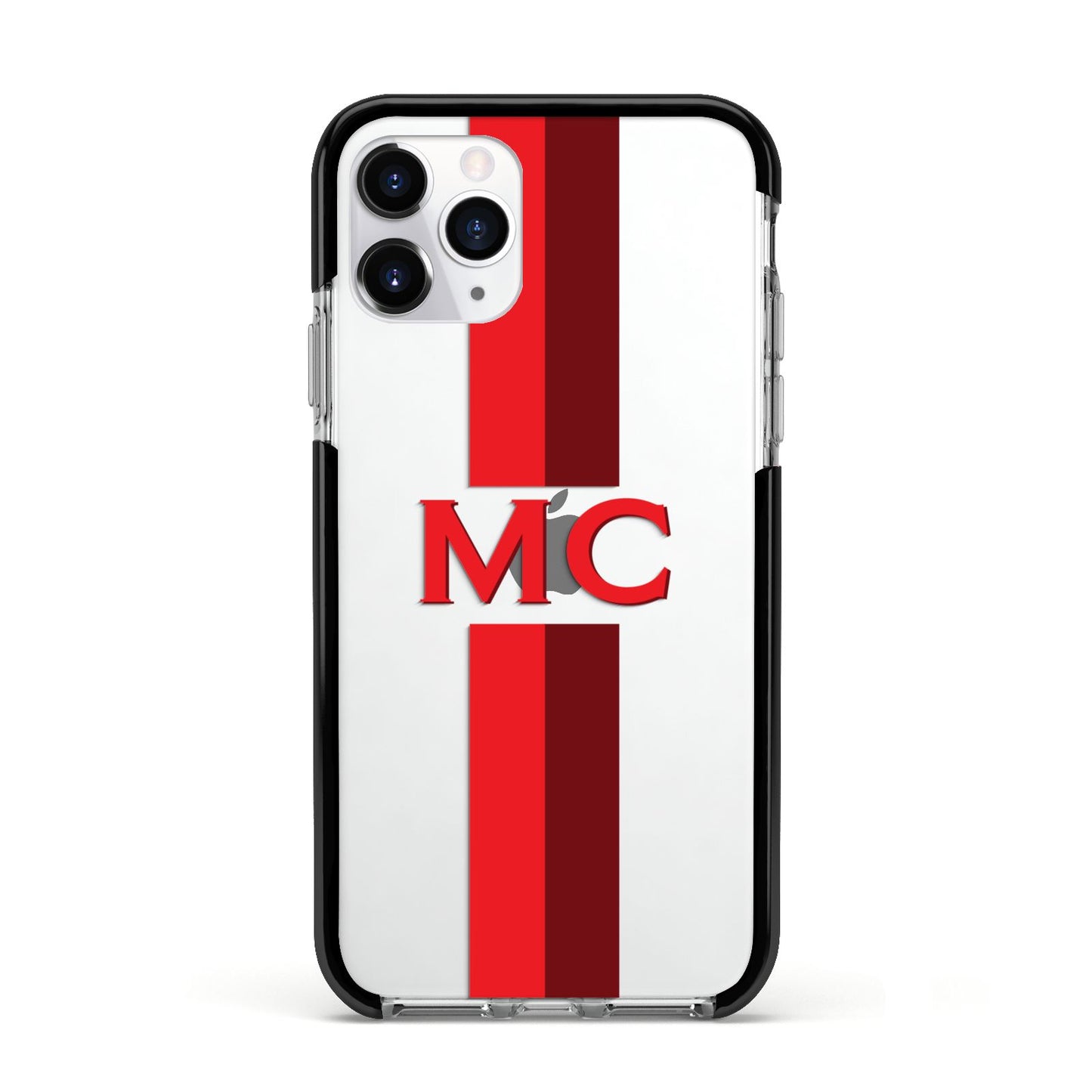 Personalised Transparent Red Bordeaux Stripe Apple iPhone 11 Pro in Silver with Black Impact Case