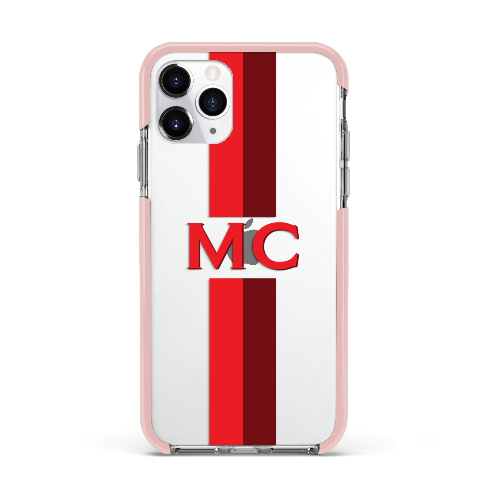 Personalised Transparent Red Bordeaux Stripe Apple iPhone 11 Pro in Silver with Pink Impact Case