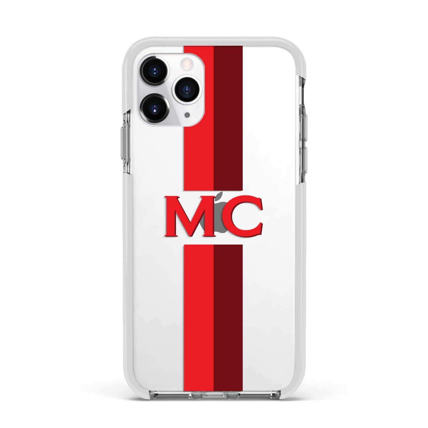 Personalised Transparent Red Bordeaux Stripe Apple iPhone 11 Pro in Silver with White Impact Case