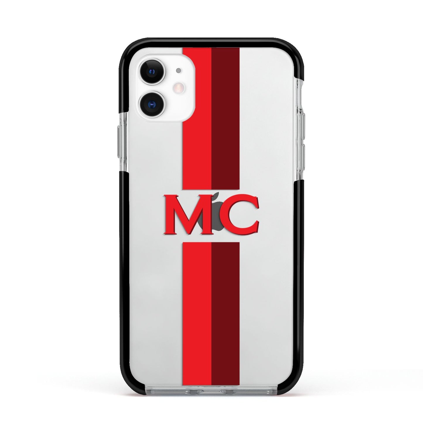 Personalised Transparent Red Bordeaux Stripe Apple iPhone 11 in White with Black Impact Case