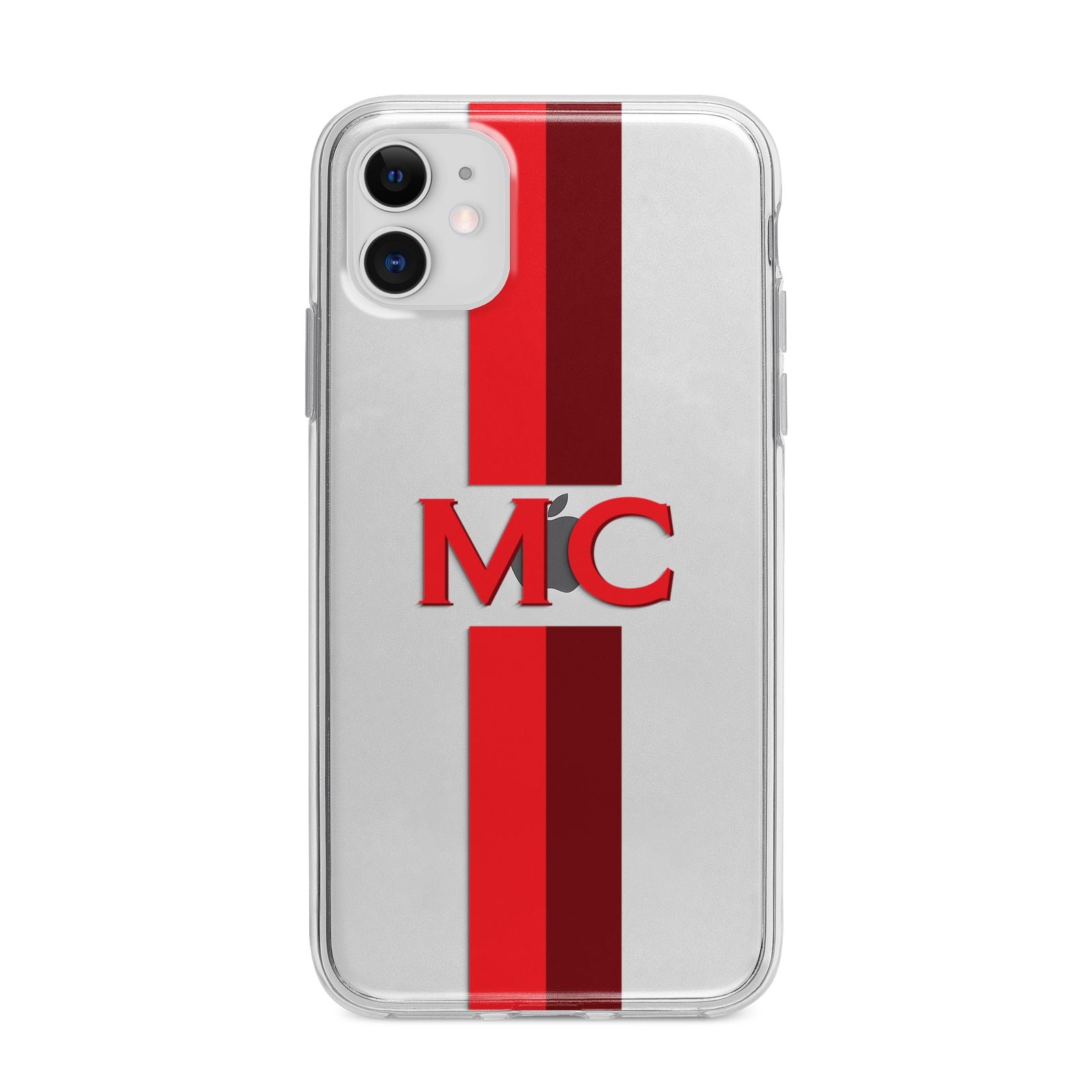 Personalised Transparent Red Bordeaux Stripe Apple iPhone 11 in White with Bumper Case