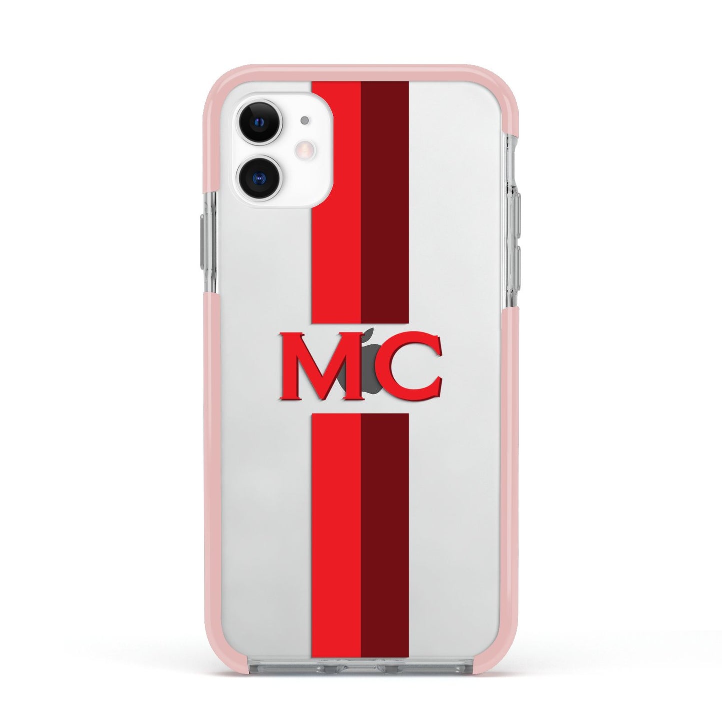 Personalised Transparent Red Bordeaux Stripe Apple iPhone 11 in White with Pink Impact Case