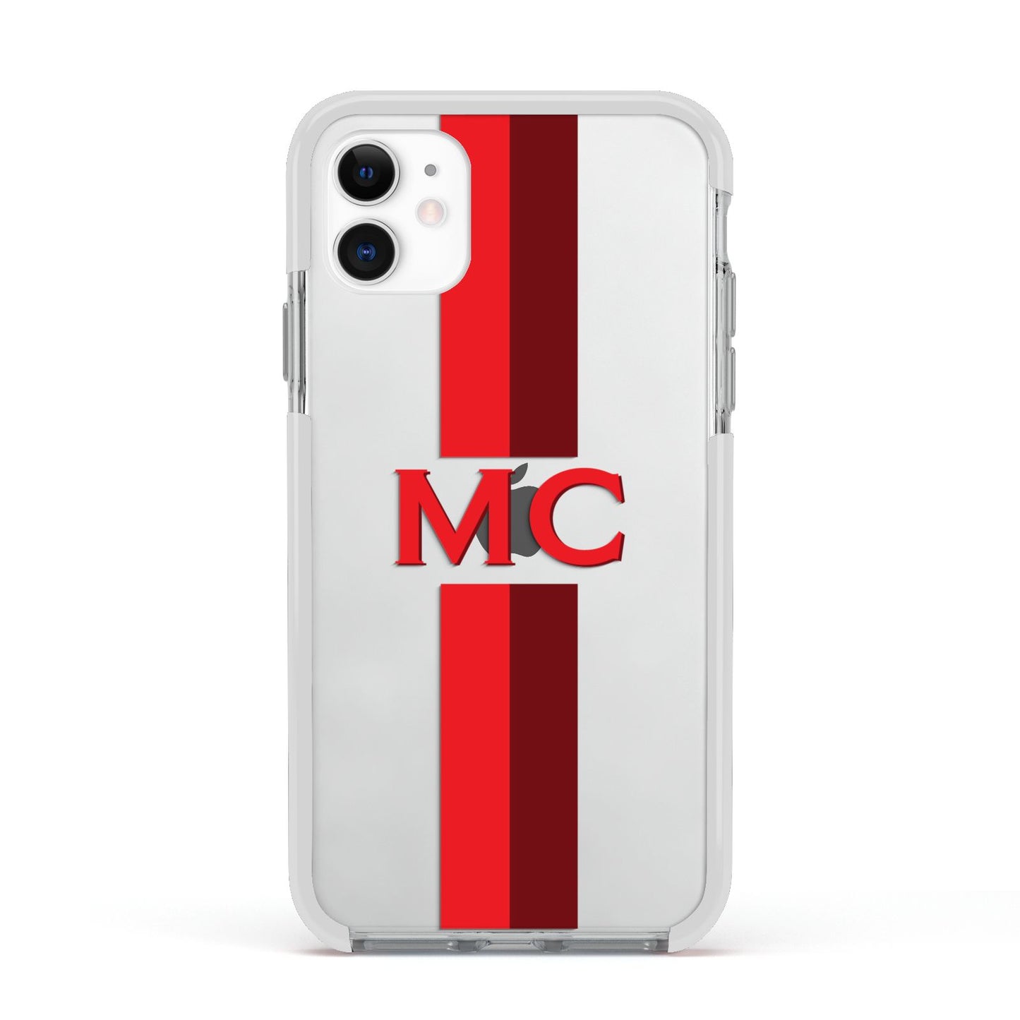 Personalised Transparent Red Bordeaux Stripe Apple iPhone 11 in White with White Impact Case