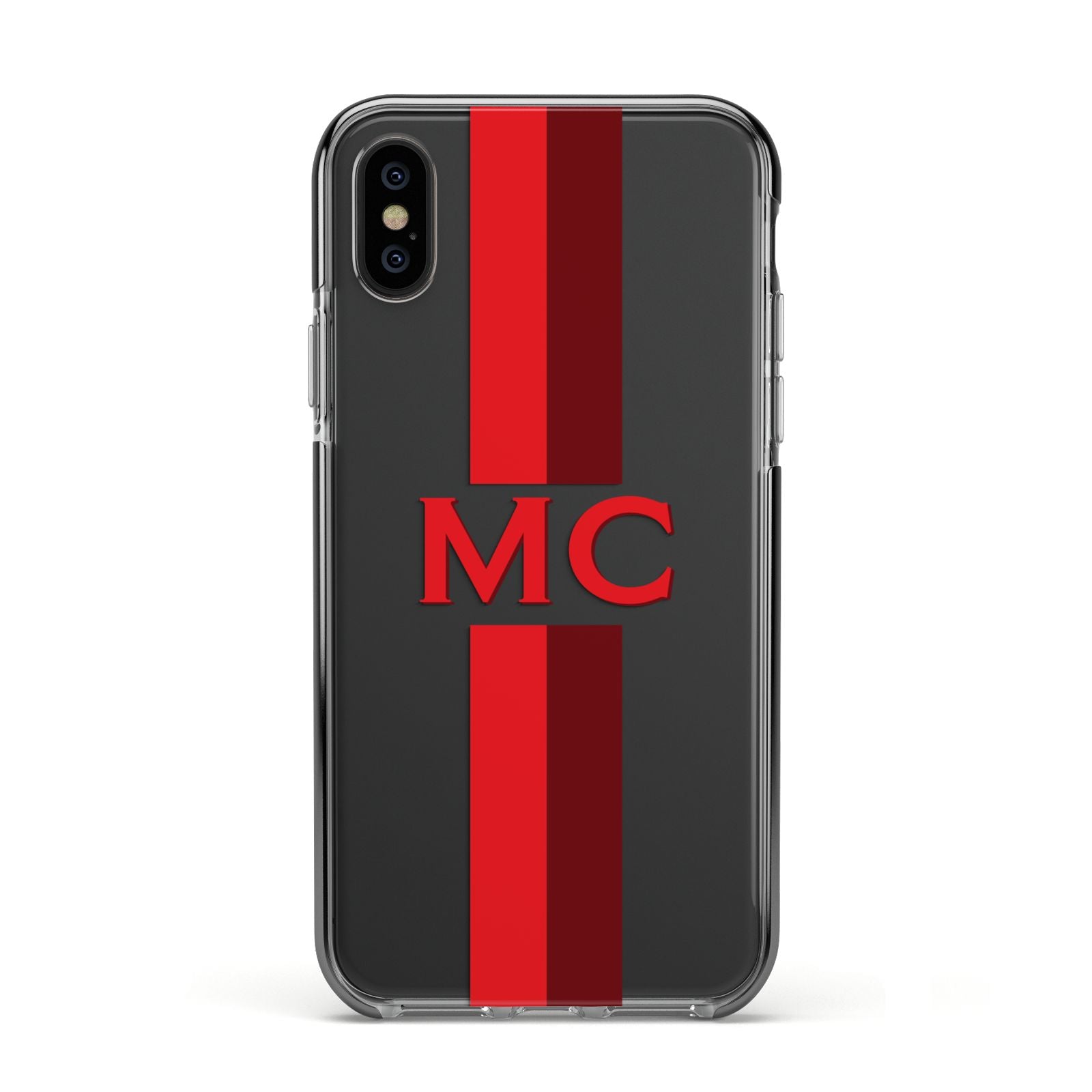 Personalised Transparent Red Bordeaux Stripe Apple iPhone Xs Impact Case Black Edge on Black Phone