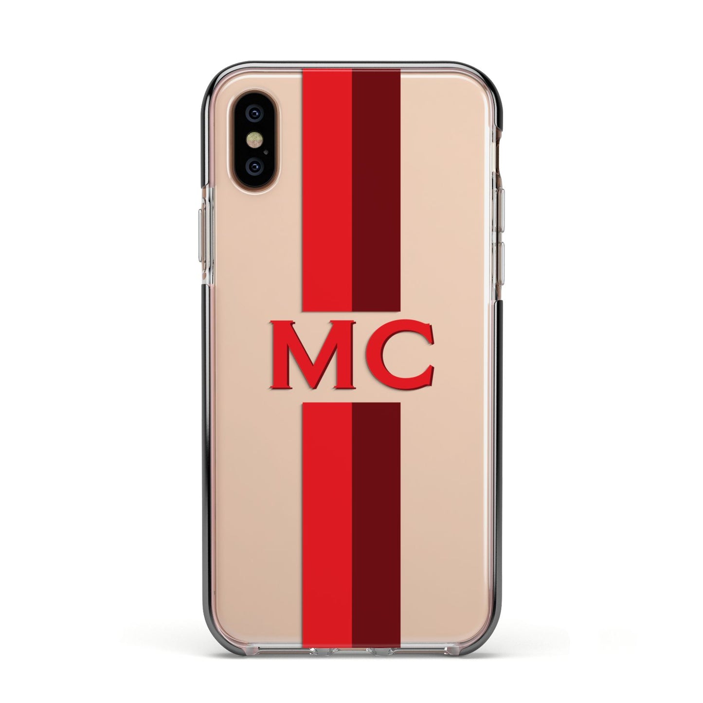 Personalised Transparent Red Bordeaux Stripe Apple iPhone Xs Impact Case Black Edge on Gold Phone