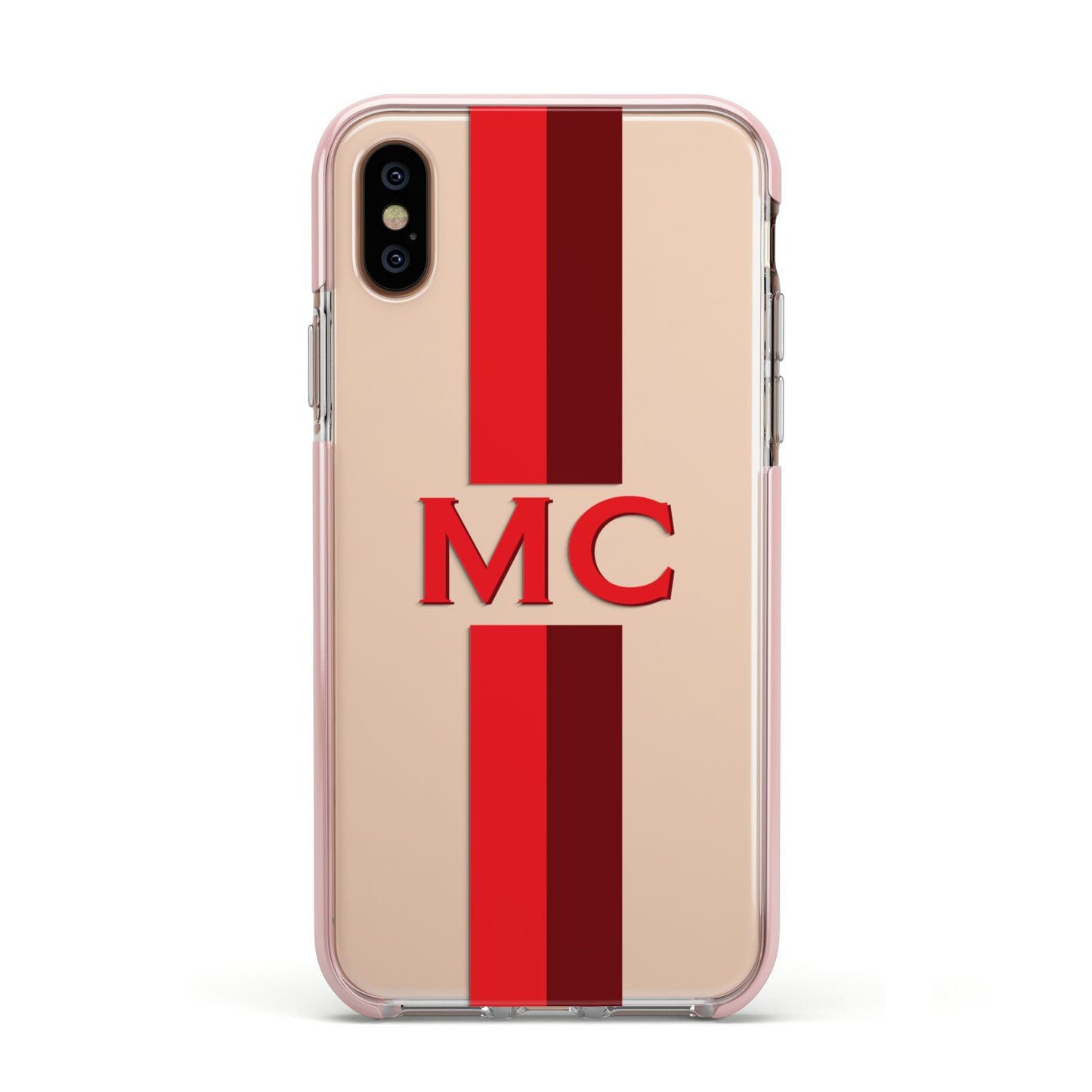 Personalised Transparent Red Bordeaux Stripe Apple iPhone Xs Impact Case Pink Edge on Gold Phone