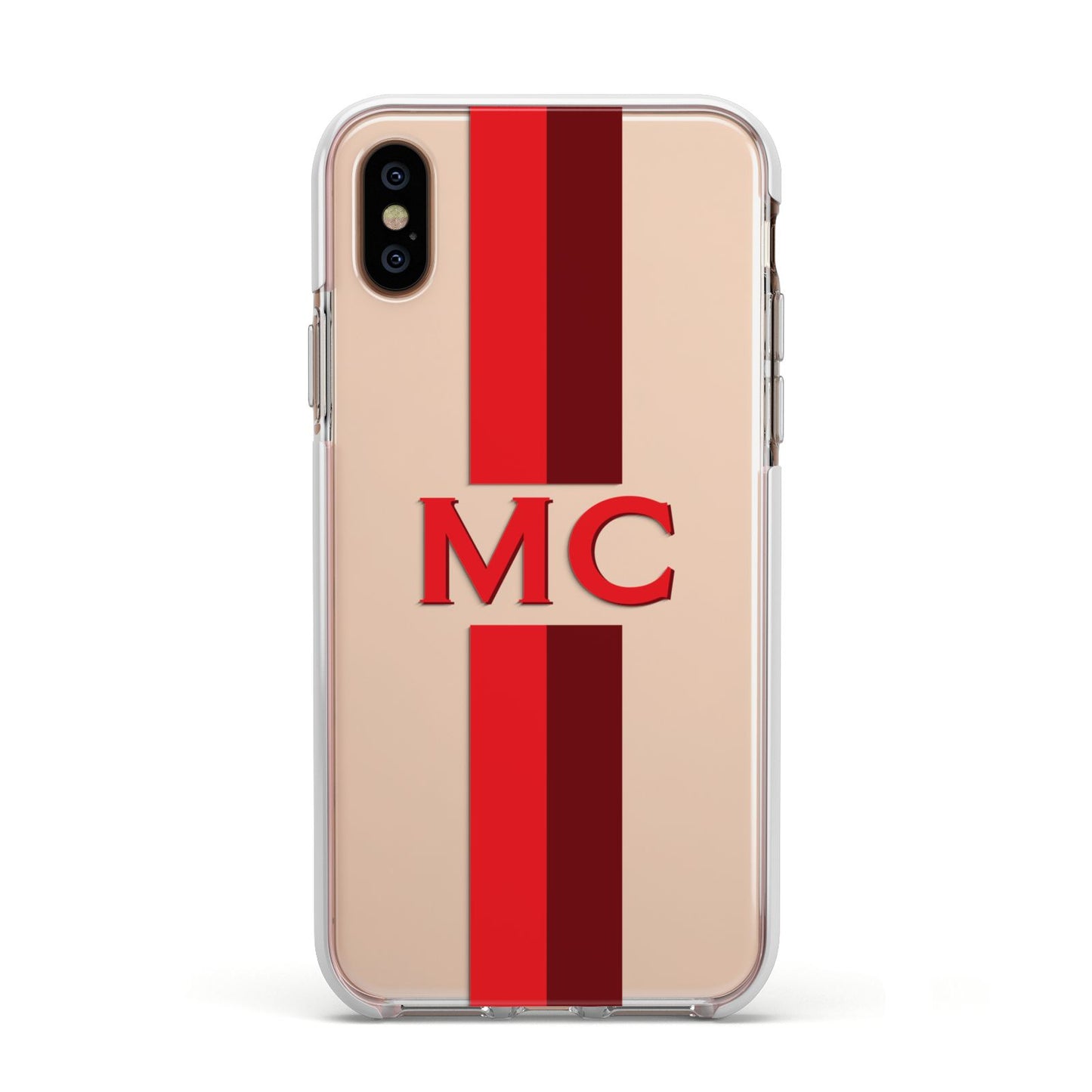 Personalised Transparent Red Bordeaux Stripe Apple iPhone Xs Impact Case White Edge on Gold Phone