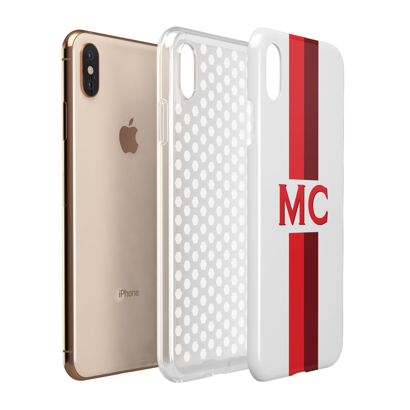 Personalised Transparent Red Bordeaux Stripe Apple iPhone Xs Max 3D Tough Case Expanded View