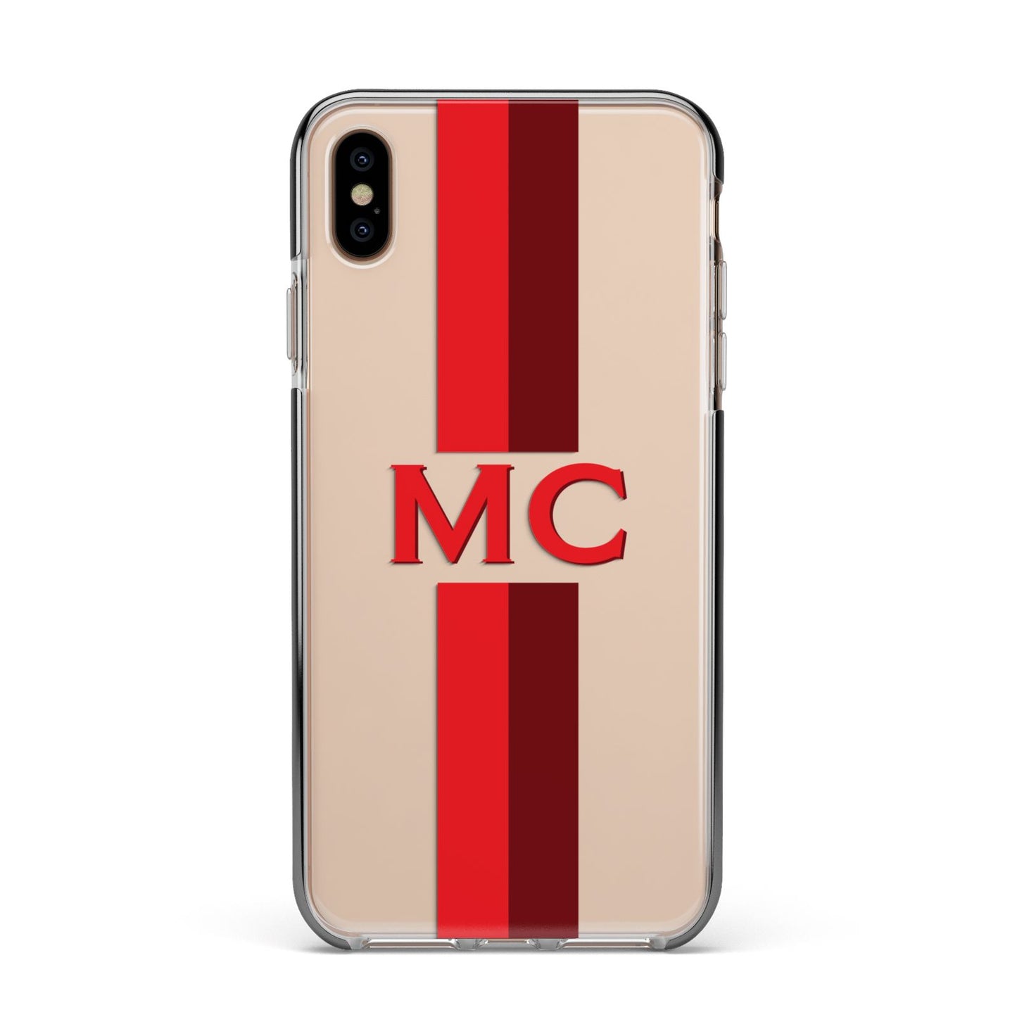 Personalised Transparent Red Bordeaux Stripe Apple iPhone Xs Max Impact Case Black Edge on Gold Phone