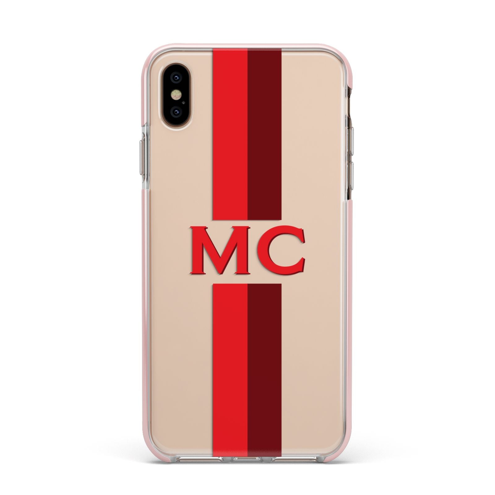 Personalised Transparent Red Bordeaux Stripe Apple iPhone Xs Max Impact Case Pink Edge on Gold Phone