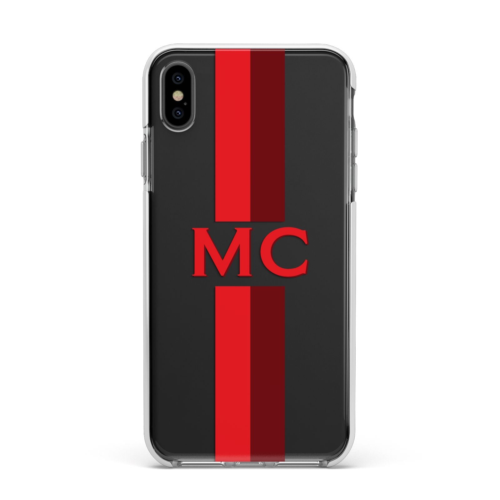 Personalised Transparent Red Bordeaux Stripe Apple iPhone Xs Max Impact Case White Edge on Black Phone