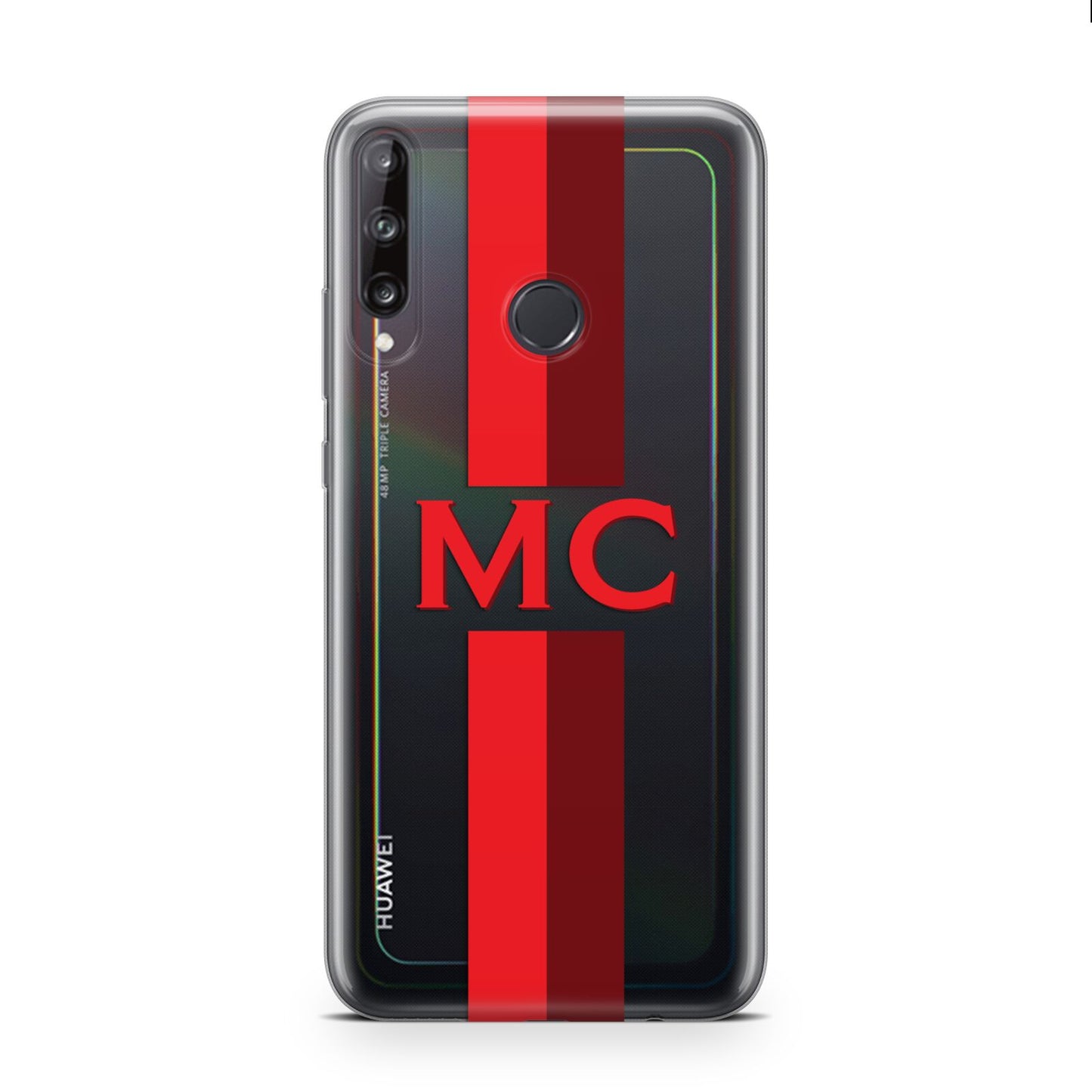 Personalised Transparent Red Bordeaux Stripe Huawei P40 Lite E Phone Case