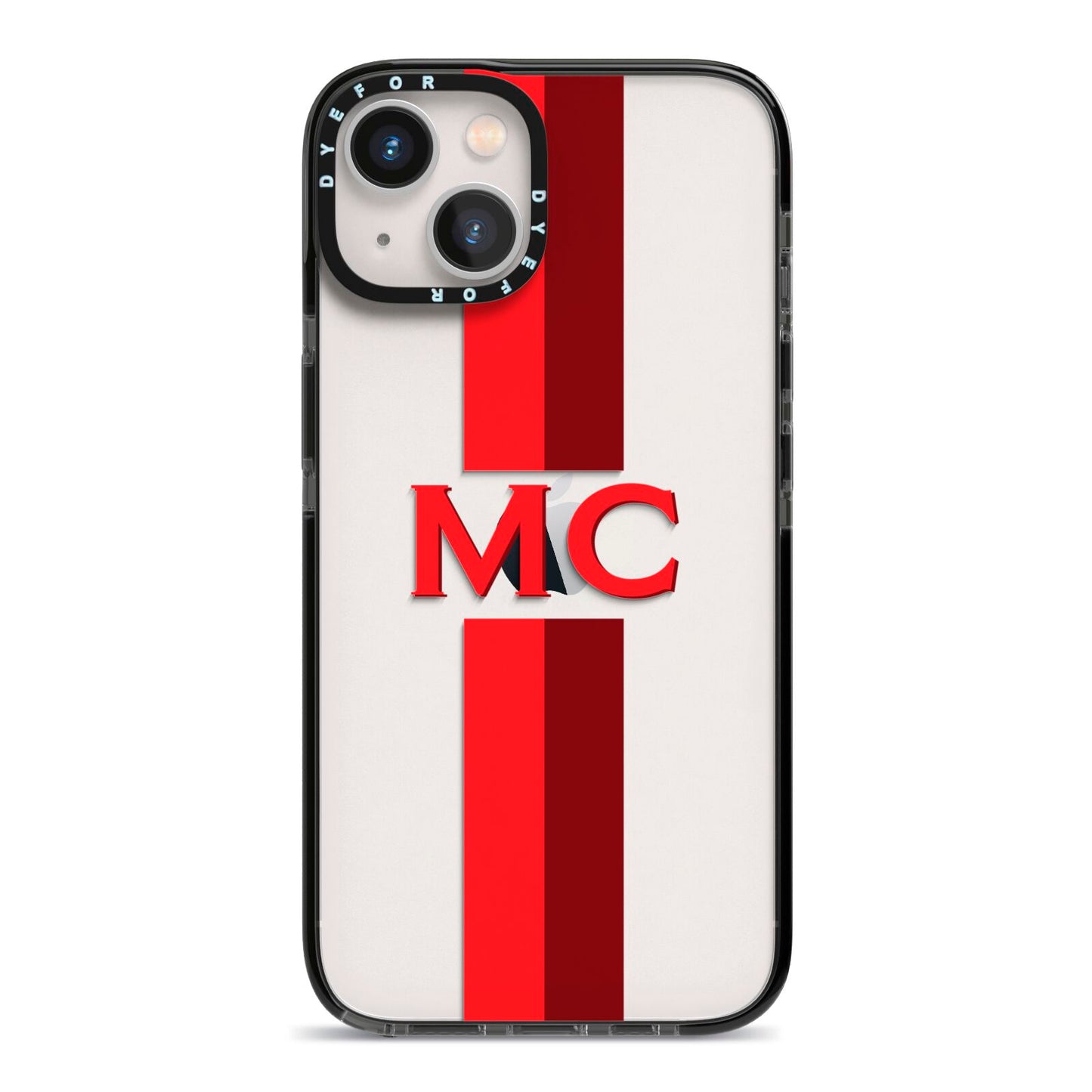 Personalised Transparent Red Bordeaux Stripe iPhone 13 Black Impact Case on Silver phone