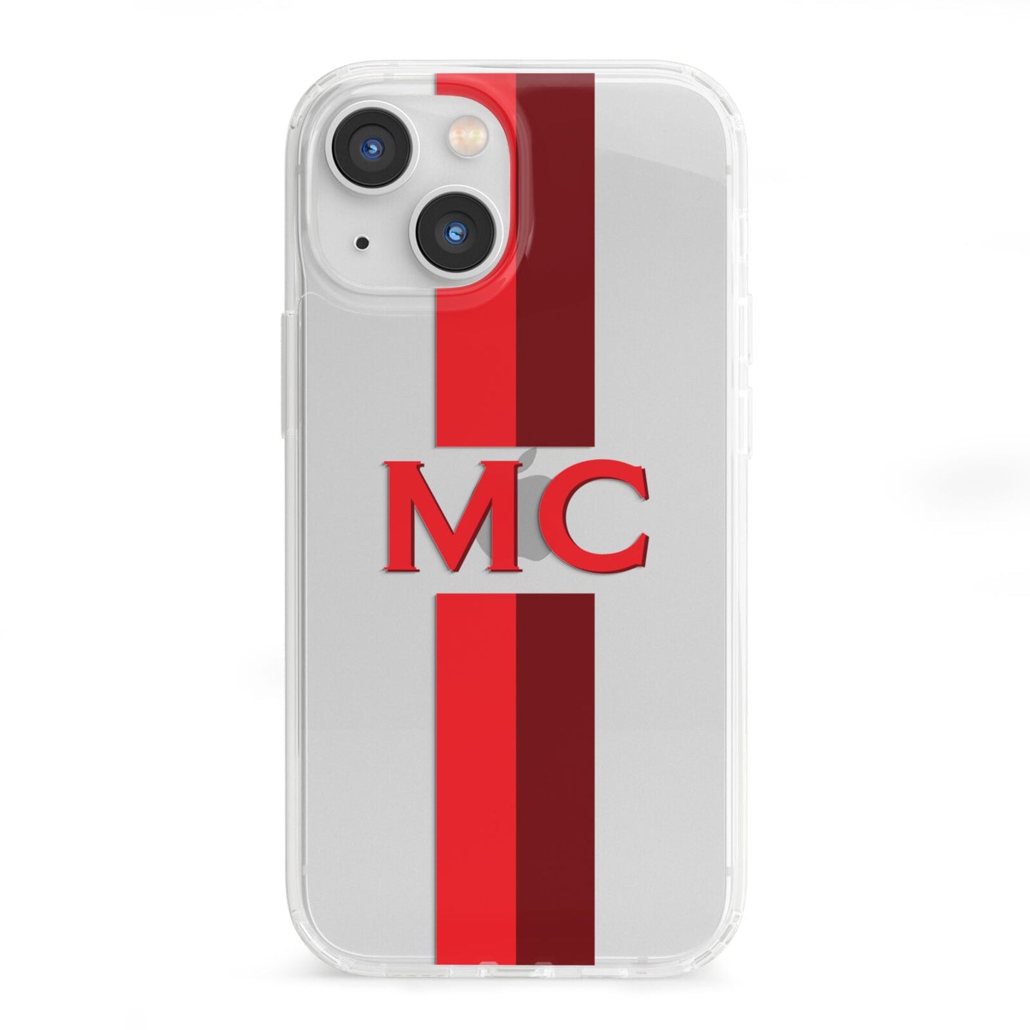 Personalised Transparent Red Bordeaux Stripe iPhone 13 Mini Clear Bumper Case