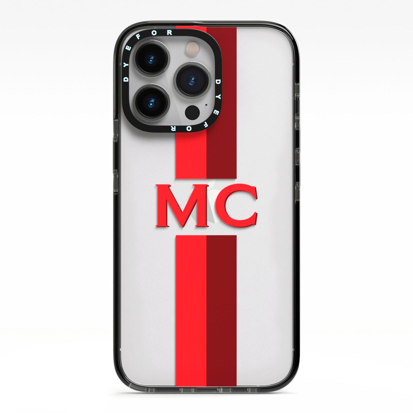 Personalised Transparent Red Bordeaux Stripe iPhone 13 Pro Black Impact Case on Silver phone