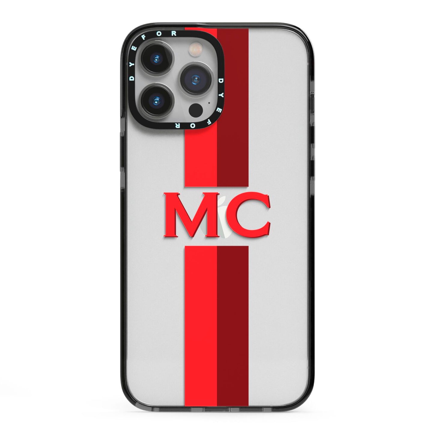 Personalised Transparent Red Bordeaux Stripe iPhone 13 Pro Max Black Impact Case on Silver phone