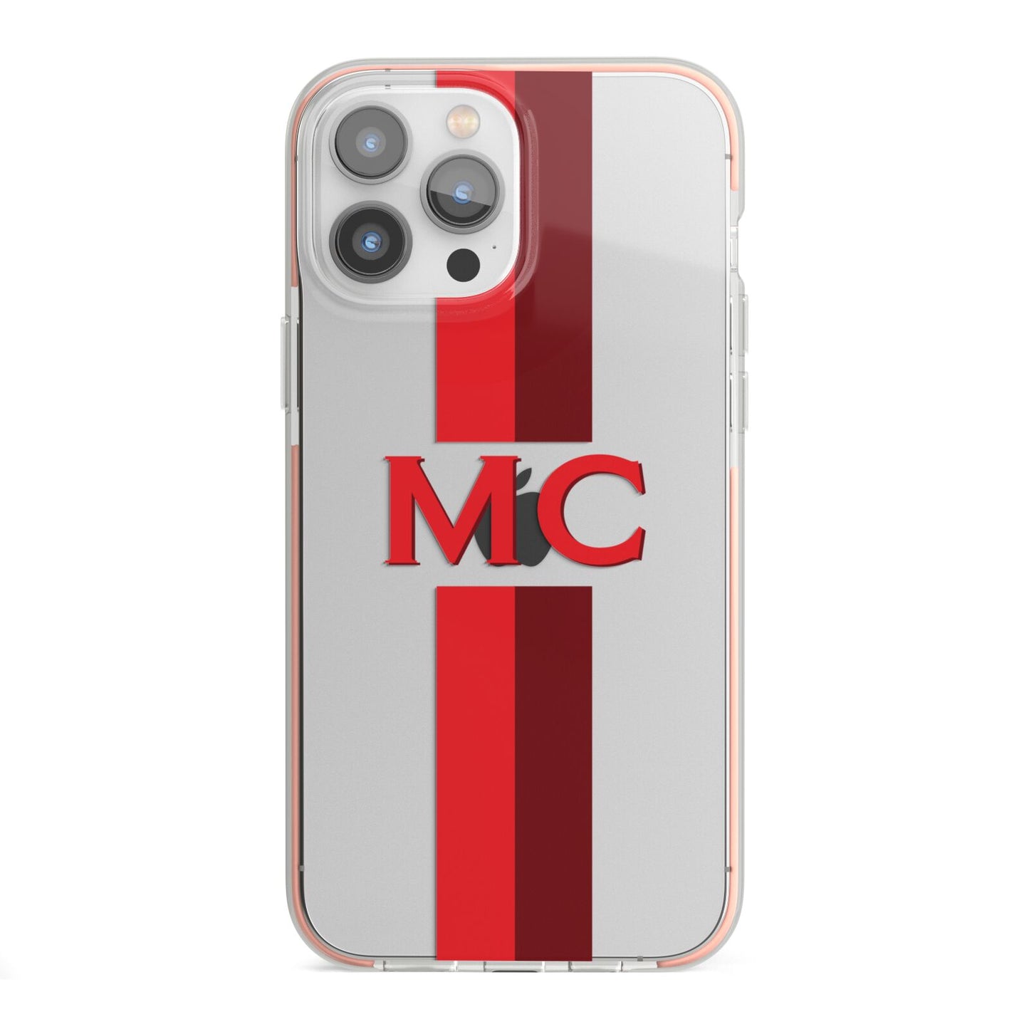 Personalised Transparent Red Bordeaux Stripe iPhone 13 Pro Max TPU Impact Case with Pink Edges