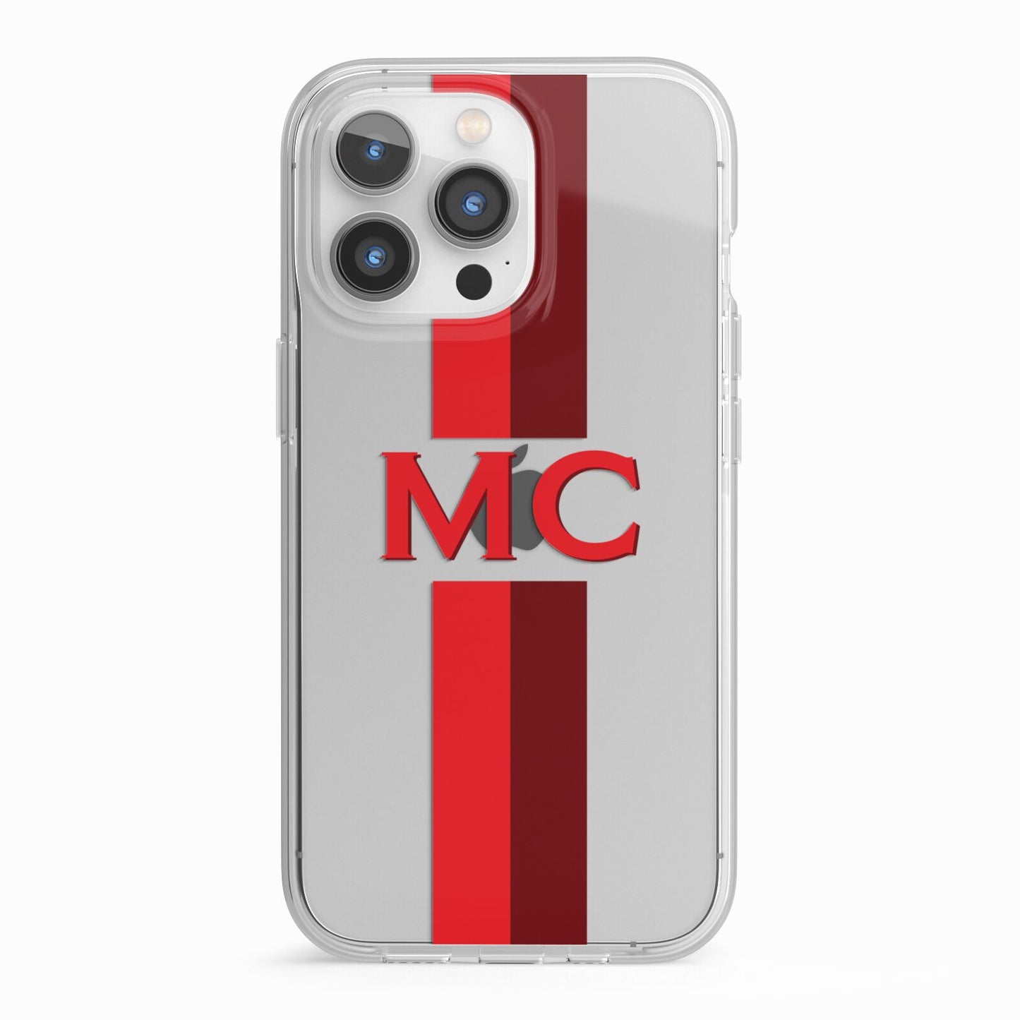 Personalised Transparent Red Bordeaux Stripe iPhone 13 Pro TPU Impact Case with White Edges