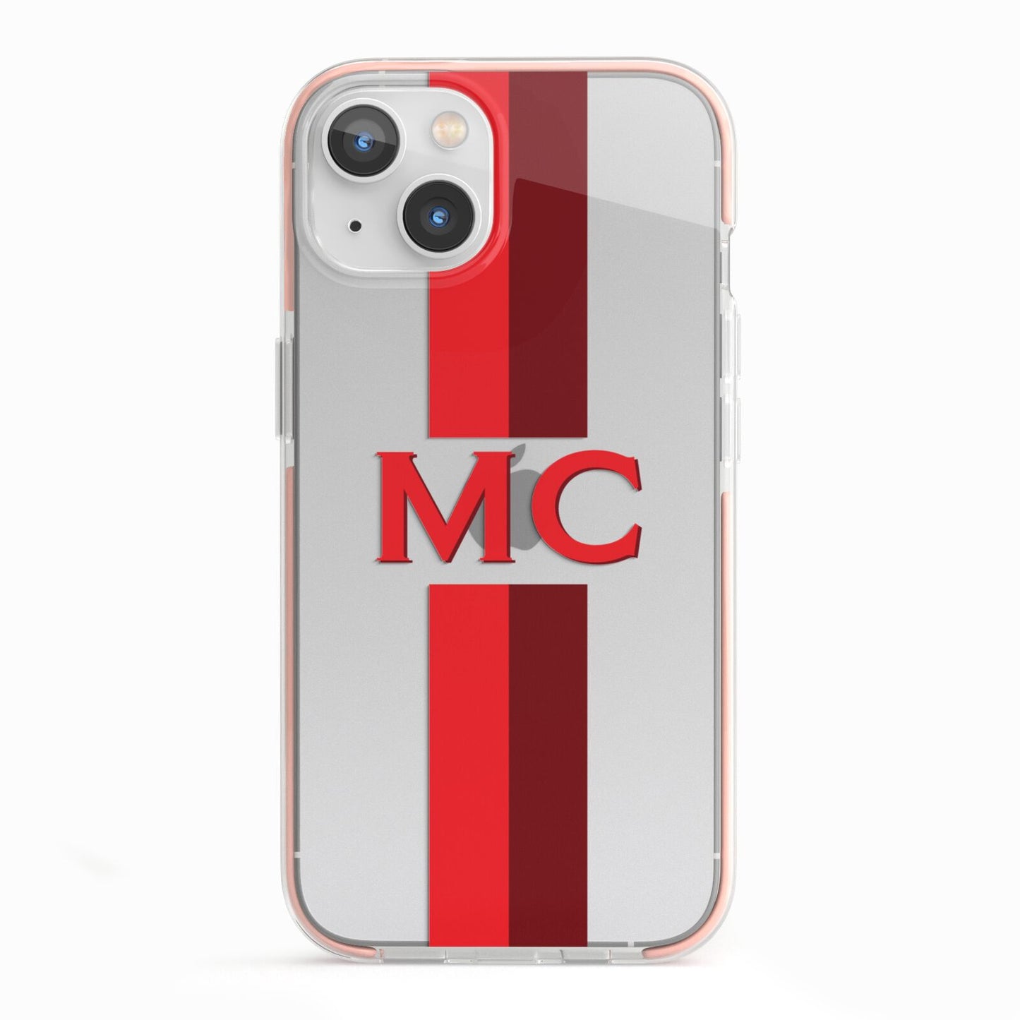 Personalised Transparent Red Bordeaux Stripe iPhone 13 TPU Impact Case with Pink Edges