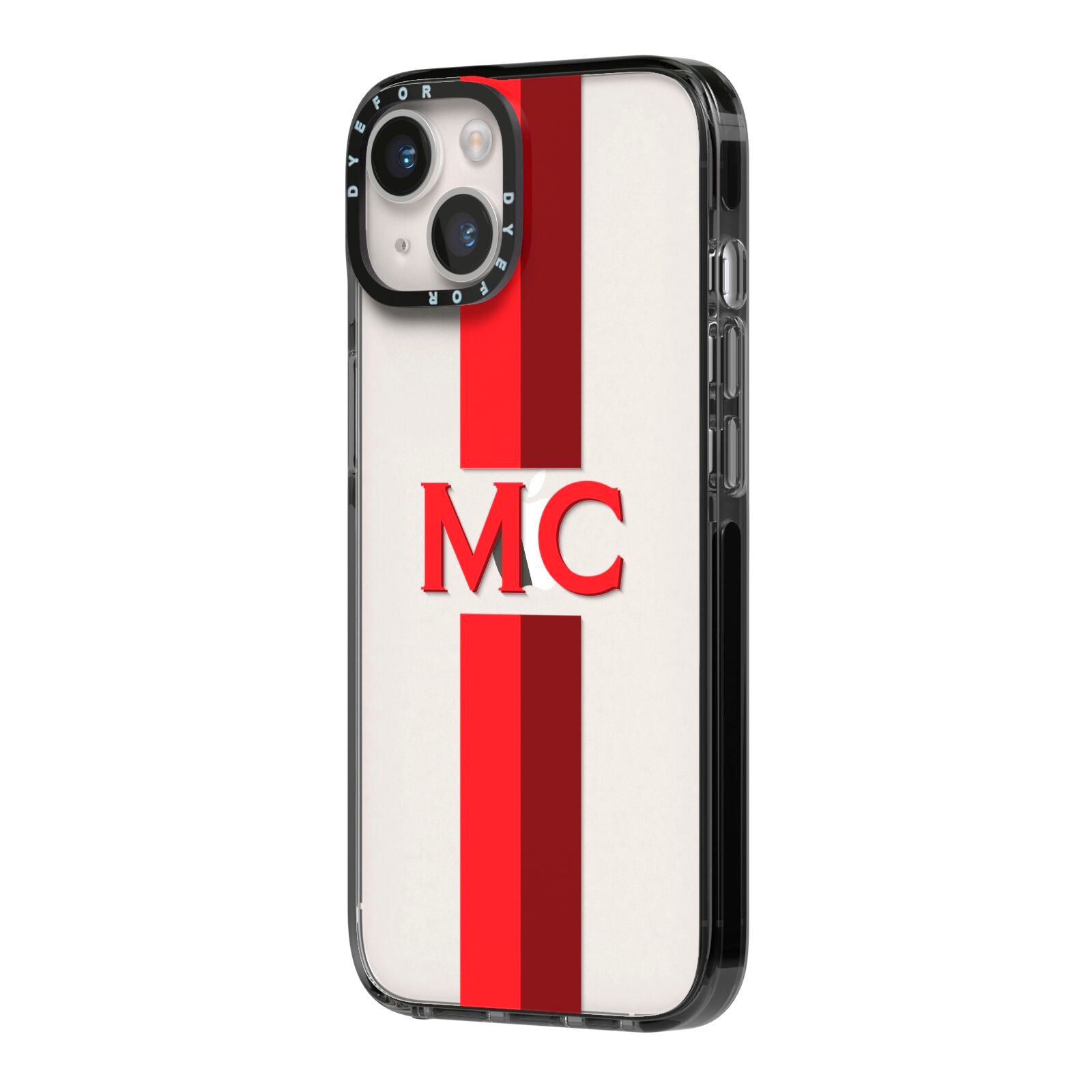 Personalised Transparent Red Bordeaux Stripe iPhone 14 Black Impact Case Side Angle on Silver phone