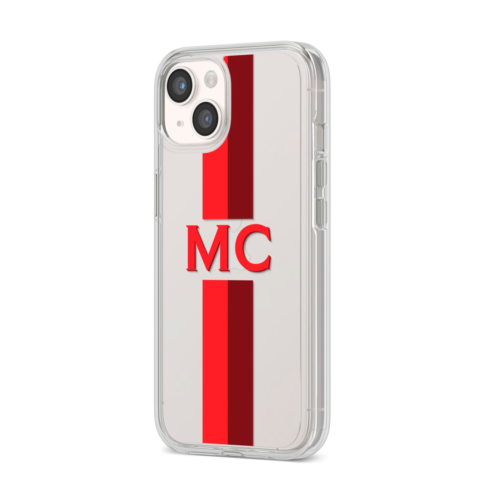 Personalised Transparent Red Bordeaux Stripe iPhone 14 Clear Tough Case Starlight Angled Image