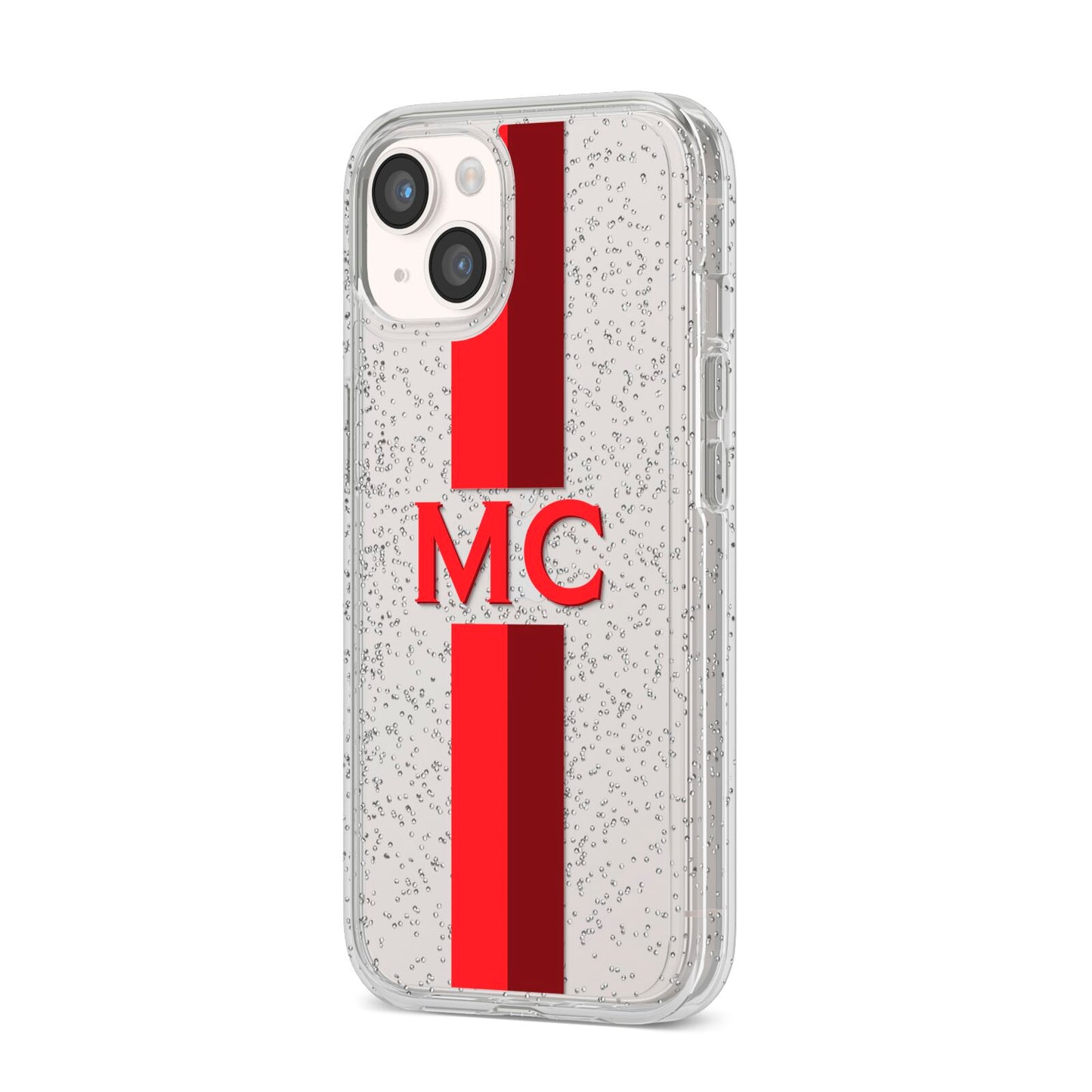 Personalised Transparent Red Bordeaux Stripe iPhone 14 Glitter Tough Case Starlight Angled Image