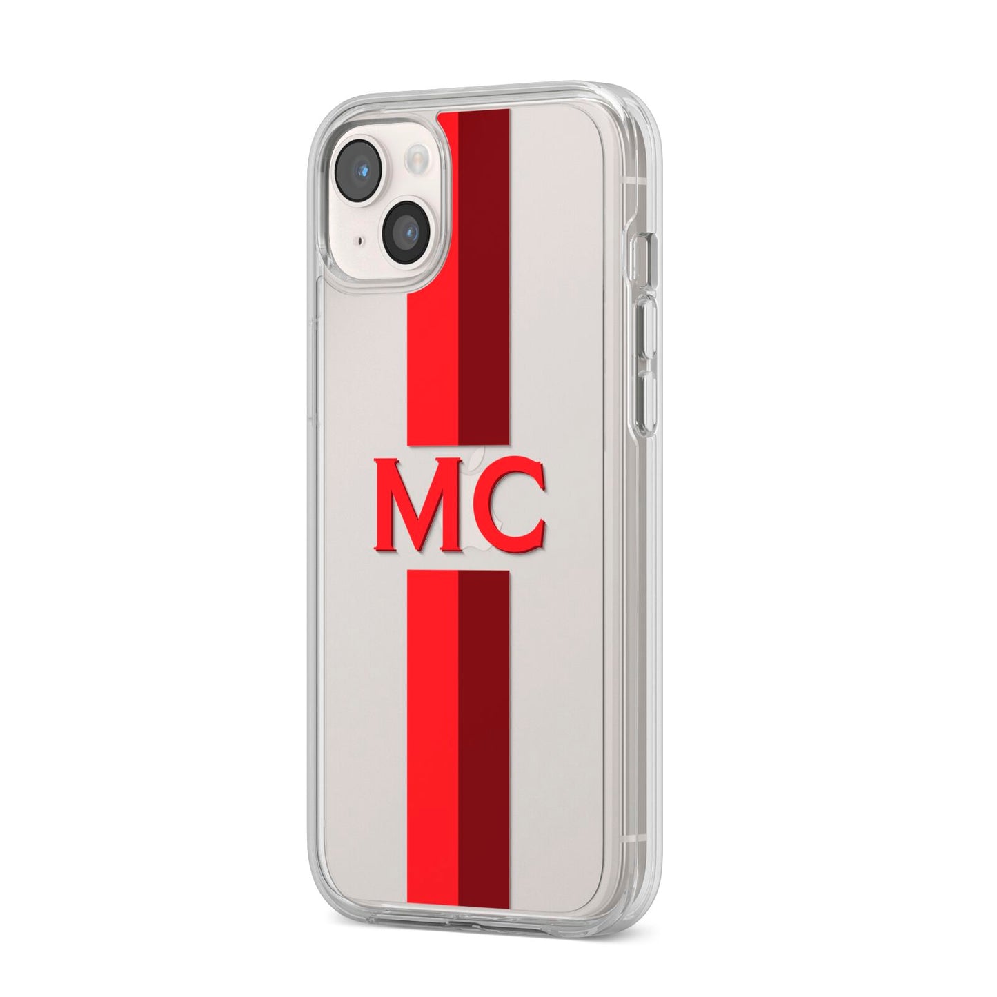 Personalised Transparent Red Bordeaux Stripe iPhone 14 Plus Clear Tough Case Starlight Angled Image