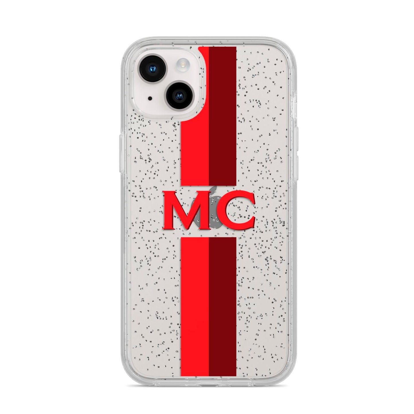 Personalised Transparent Red Bordeaux Stripe iPhone 14 Plus Glitter Tough Case Starlight