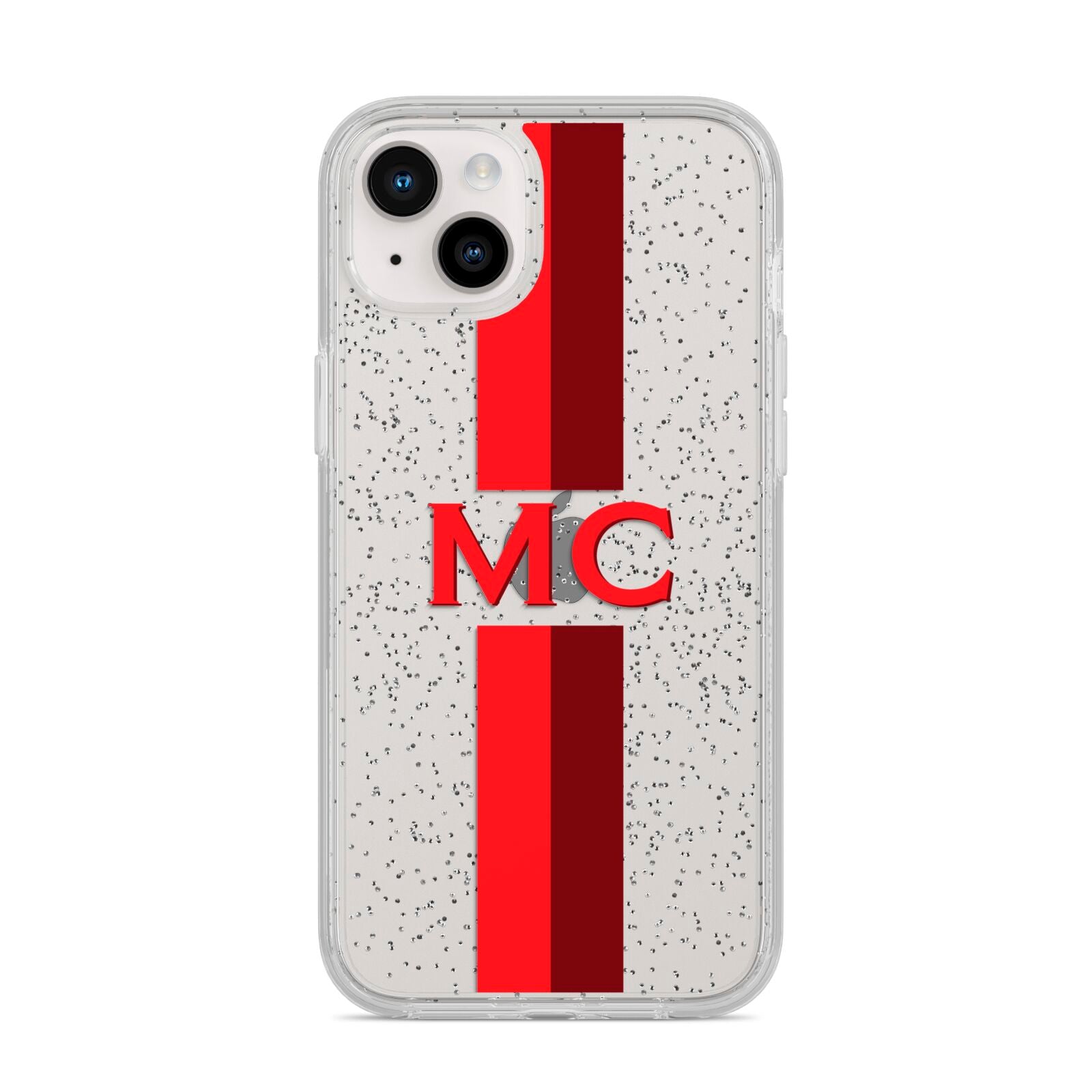 Personalised Transparent Red Bordeaux Stripe iPhone 14 Plus Glitter Tough Case Starlight