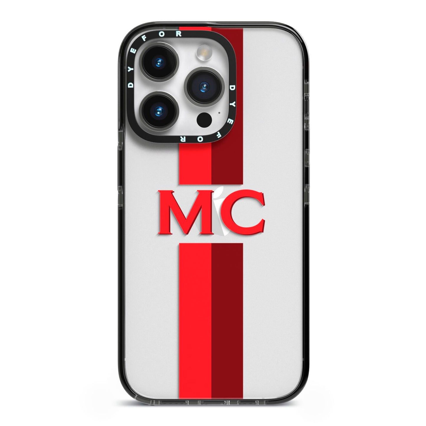 Personalised Transparent Red Bordeaux Stripe iPhone 14 Pro Black Impact Case on Silver phone