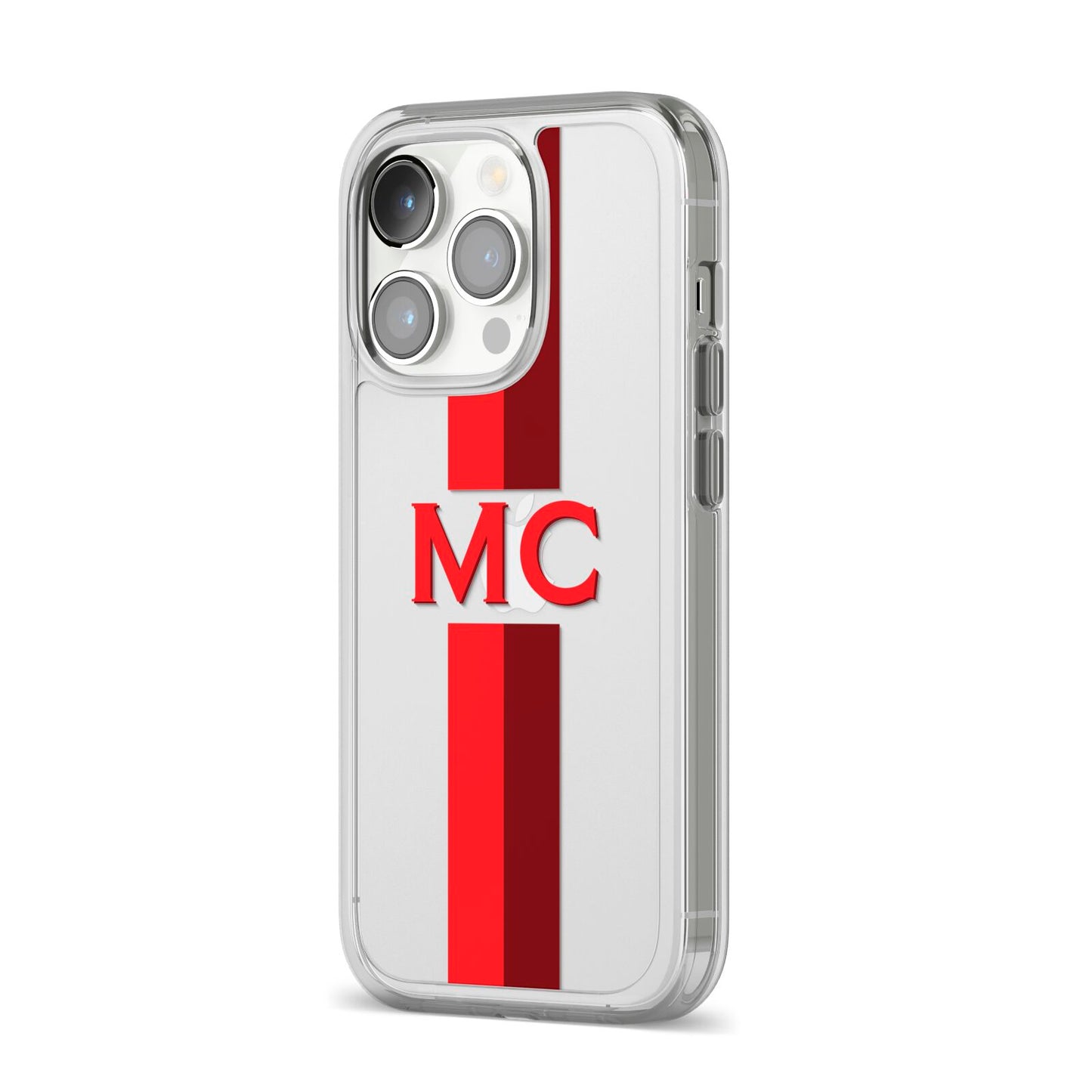 Personalised Transparent Red Bordeaux Stripe iPhone 14 Pro Clear Tough Case Silver Angled Image