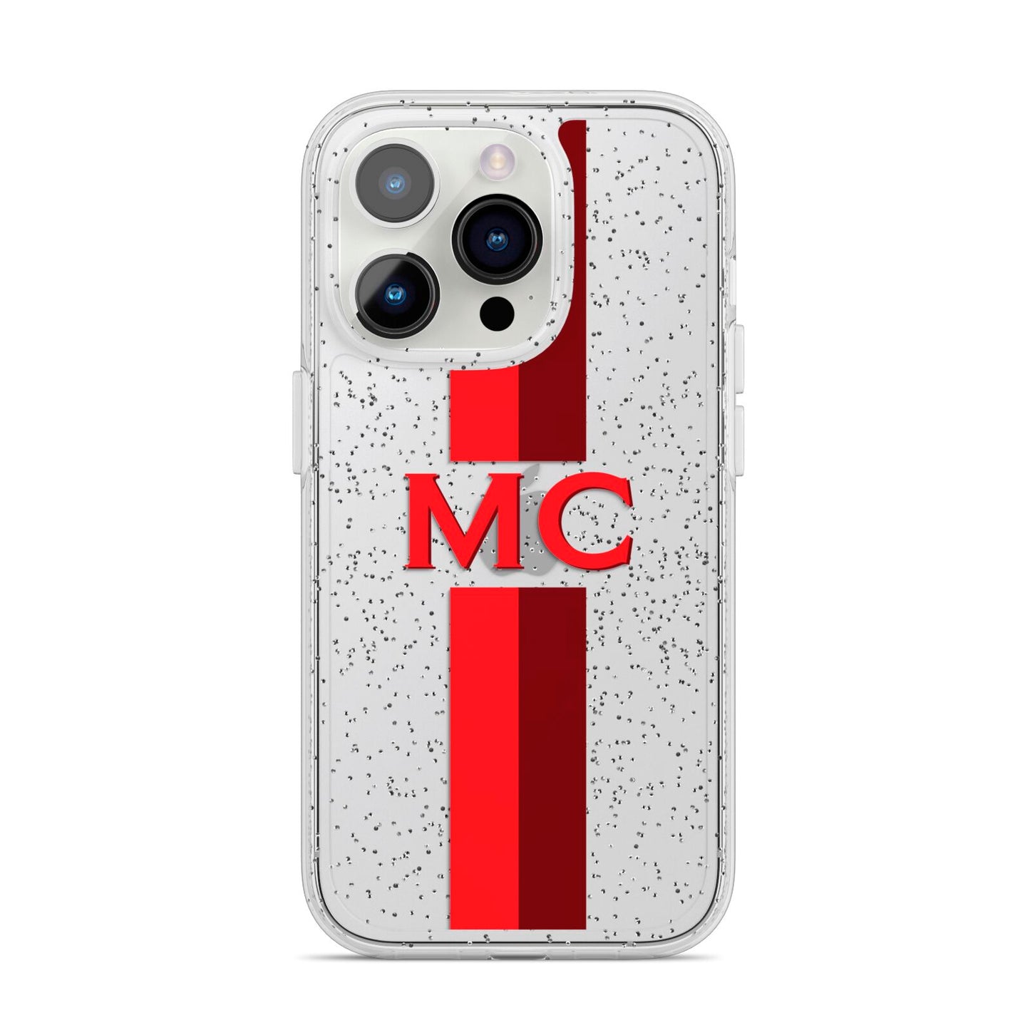 Personalised Transparent Red Bordeaux Stripe iPhone 14 Pro Glitter Tough Case Silver