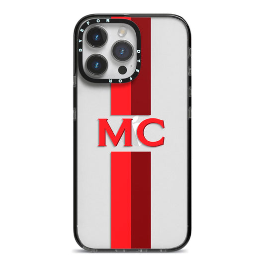 Personalised Transparent Red Bordeaux Stripe iPhone 14 Pro Max Black Impact Case on Silver phone