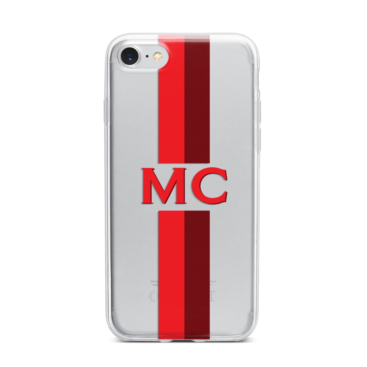 Personalised Transparent Red Bordeaux Stripe iPhone 7 Bumper Case on Silver iPhone