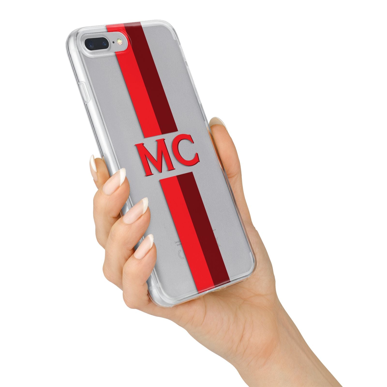 Personalised Transparent Red Bordeaux Stripe iPhone 7 Plus Bumper Case on Silver iPhone Alternative Image