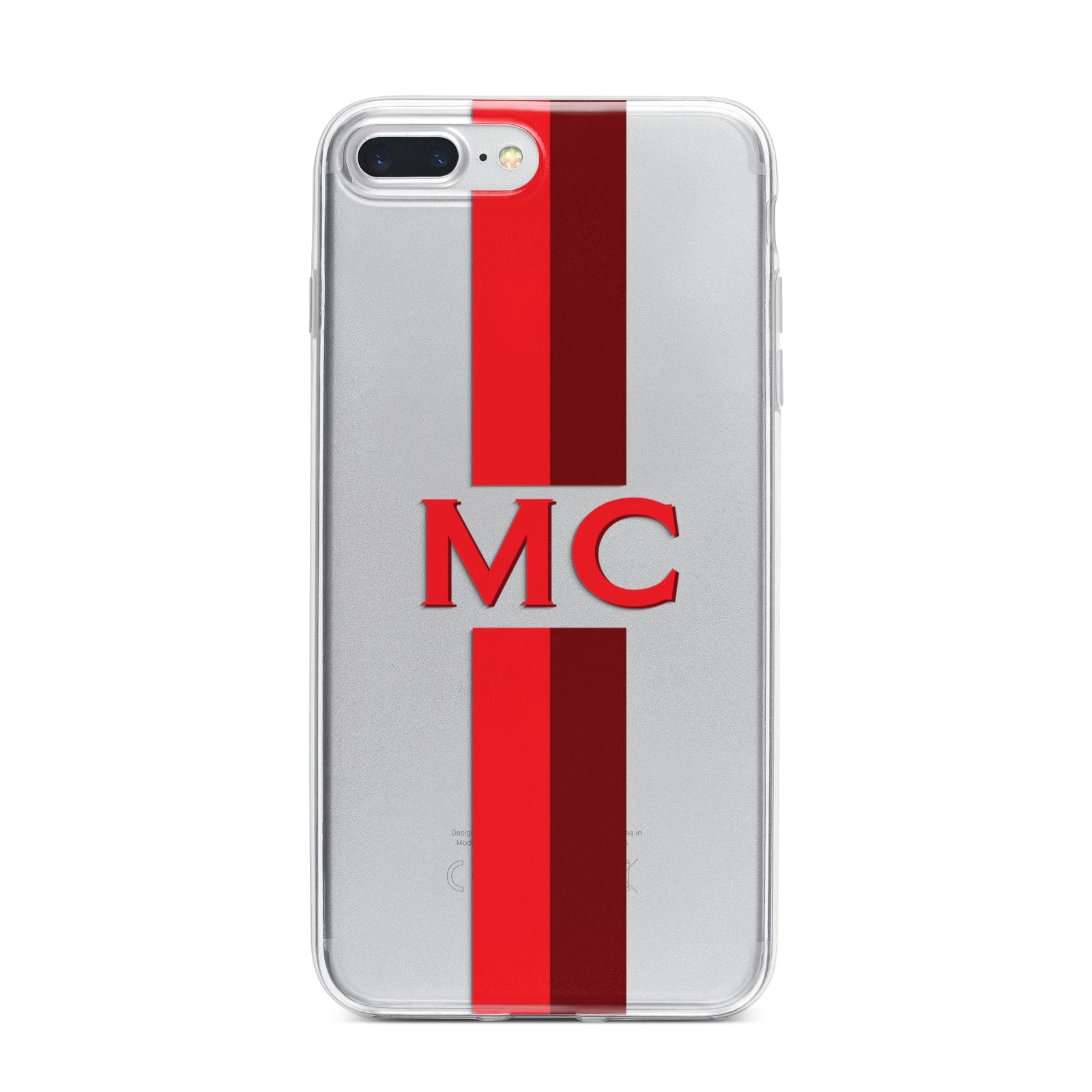 Personalised Transparent Red Bordeaux Stripe iPhone 7 Plus Bumper Case on Silver iPhone