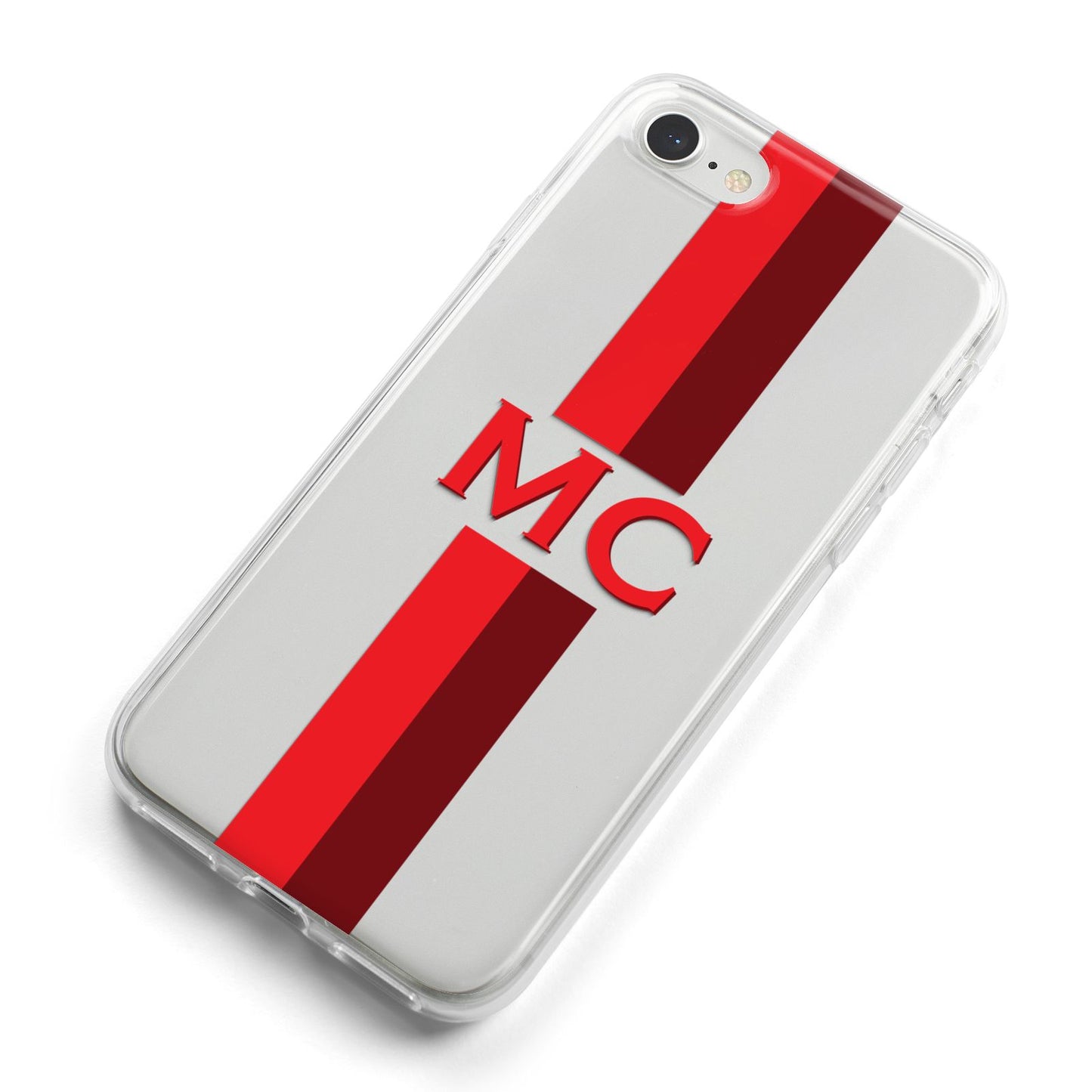 Personalised Transparent Red Bordeaux Stripe iPhone 8 Bumper Case on Silver iPhone Alternative Image