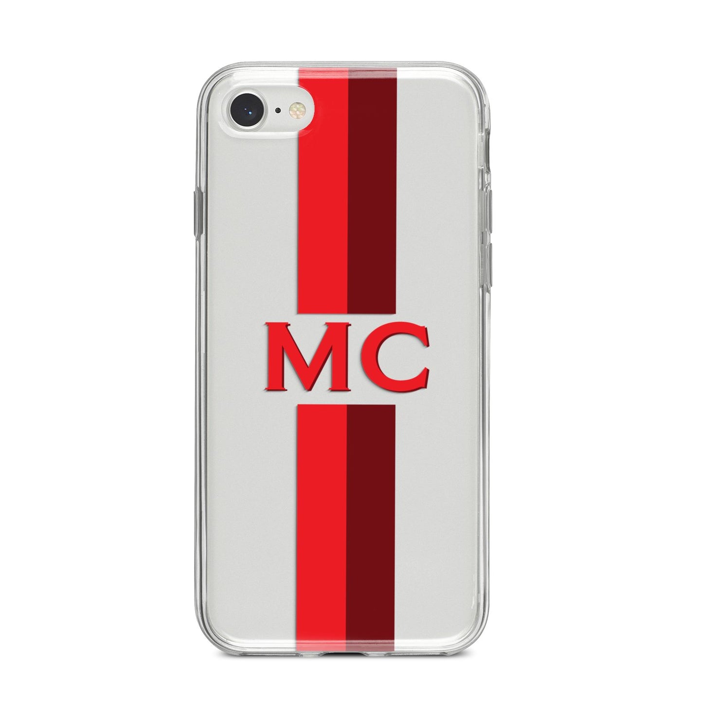 Personalised Transparent Red Bordeaux Stripe iPhone 8 Bumper Case on Silver iPhone