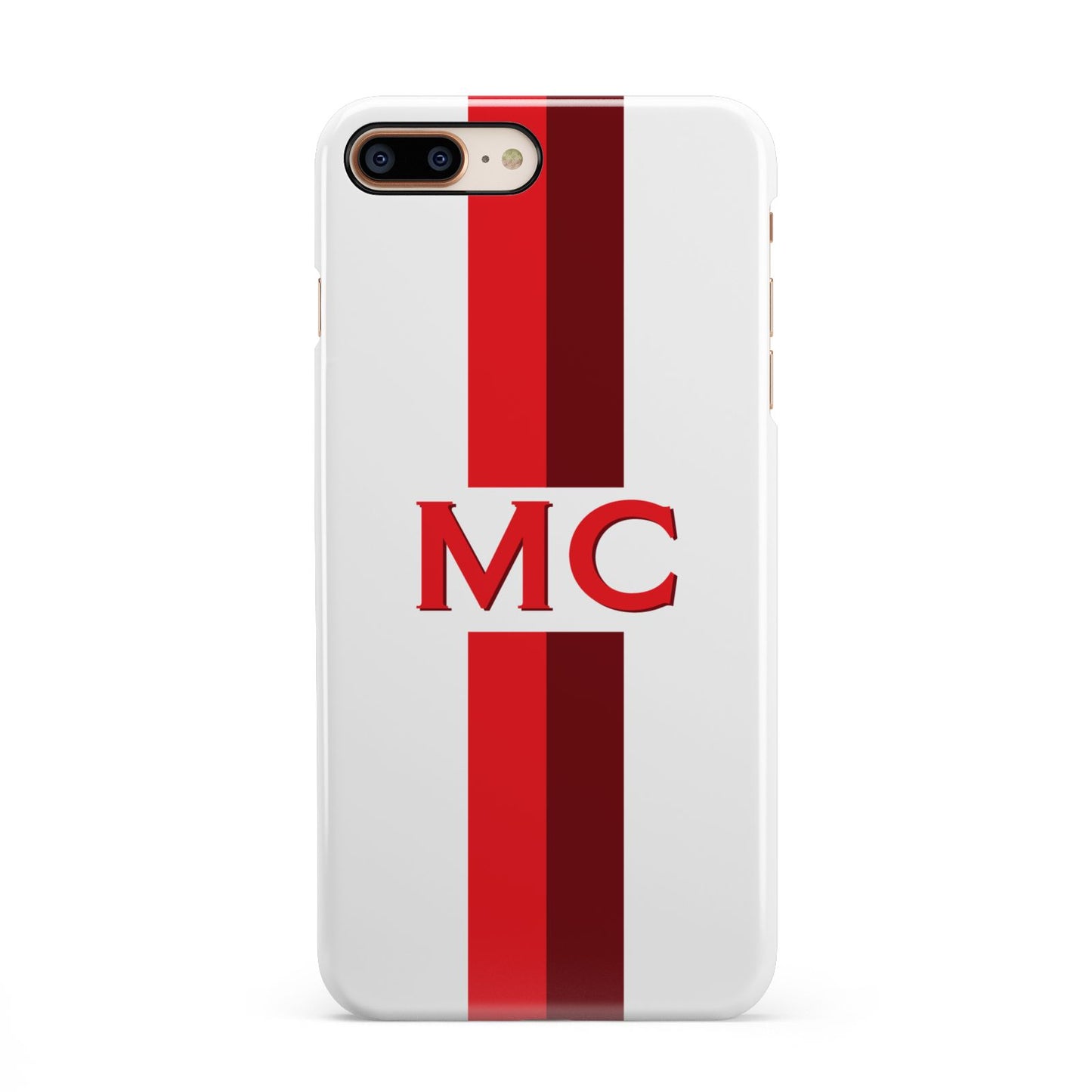 Personalised Transparent Red Bordeaux Stripe iPhone 8 Plus 3D Snap Case on Gold Phone