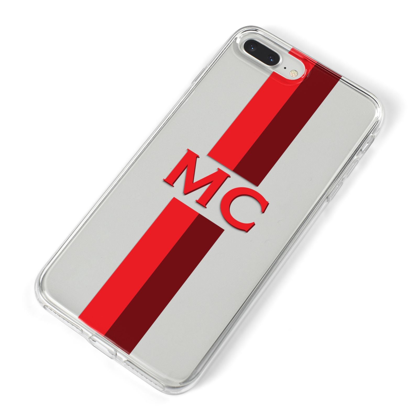 Personalised Transparent Red Bordeaux Stripe iPhone 8 Plus Bumper Case on Silver iPhone Alternative Image