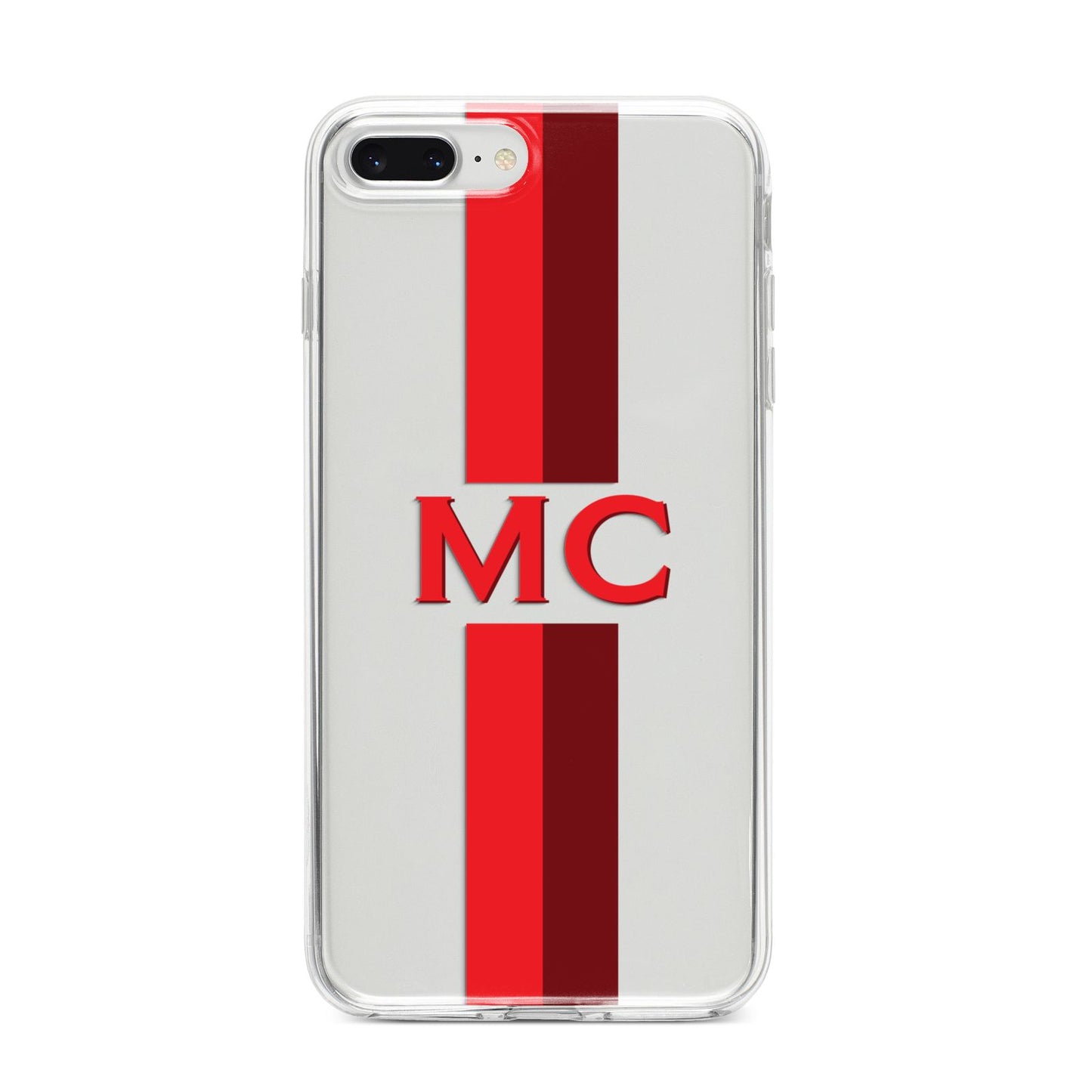 Personalised Transparent Red Bordeaux Stripe iPhone 8 Plus Bumper Case on Silver iPhone