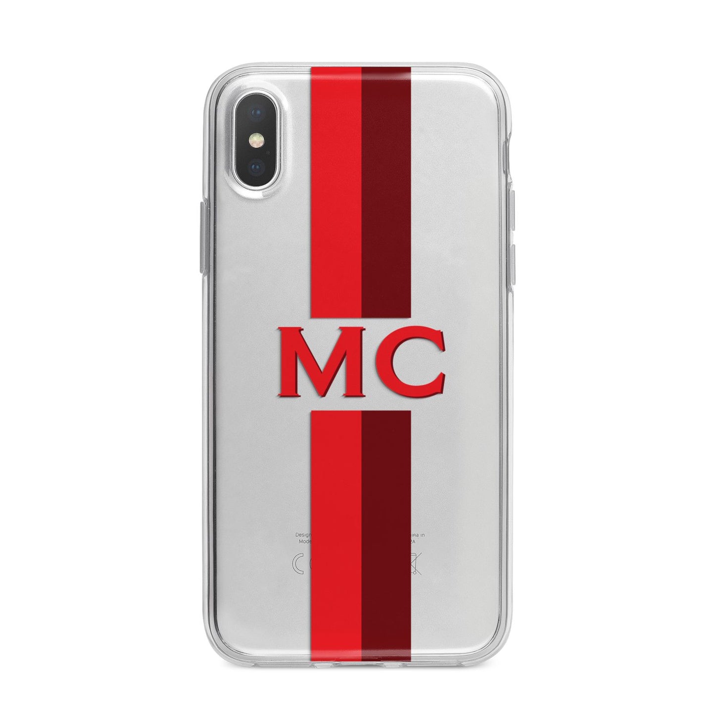 Personalised Transparent Red Bordeaux Stripe iPhone X Bumper Case on Silver iPhone Alternative Image 1