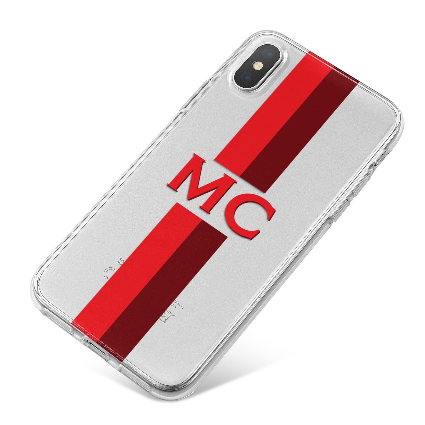 Personalised Transparent Red Bordeaux Stripe iPhone X Bumper Case on Silver iPhone